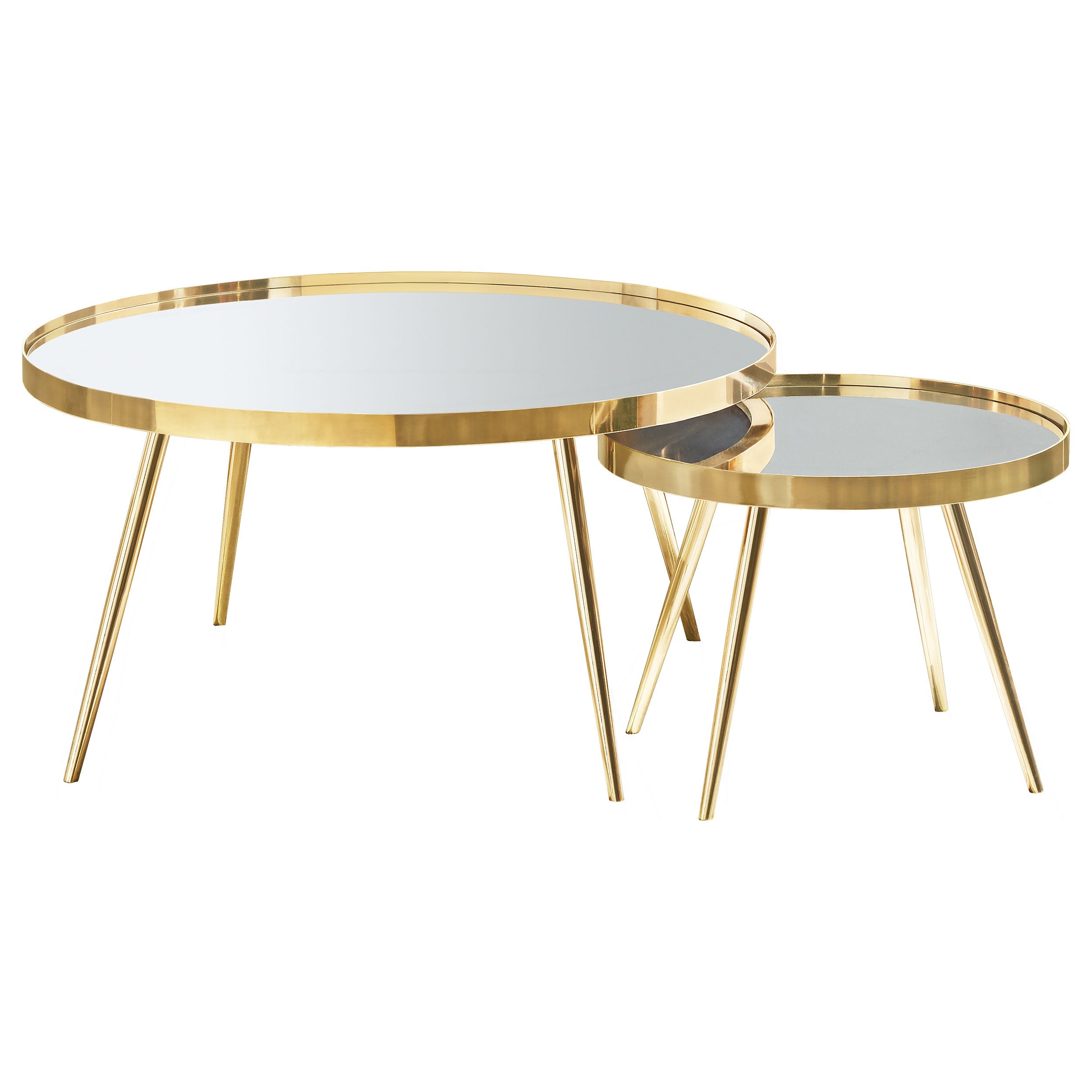 Kaelyn Round Mirror Top Nesting Coffee Table