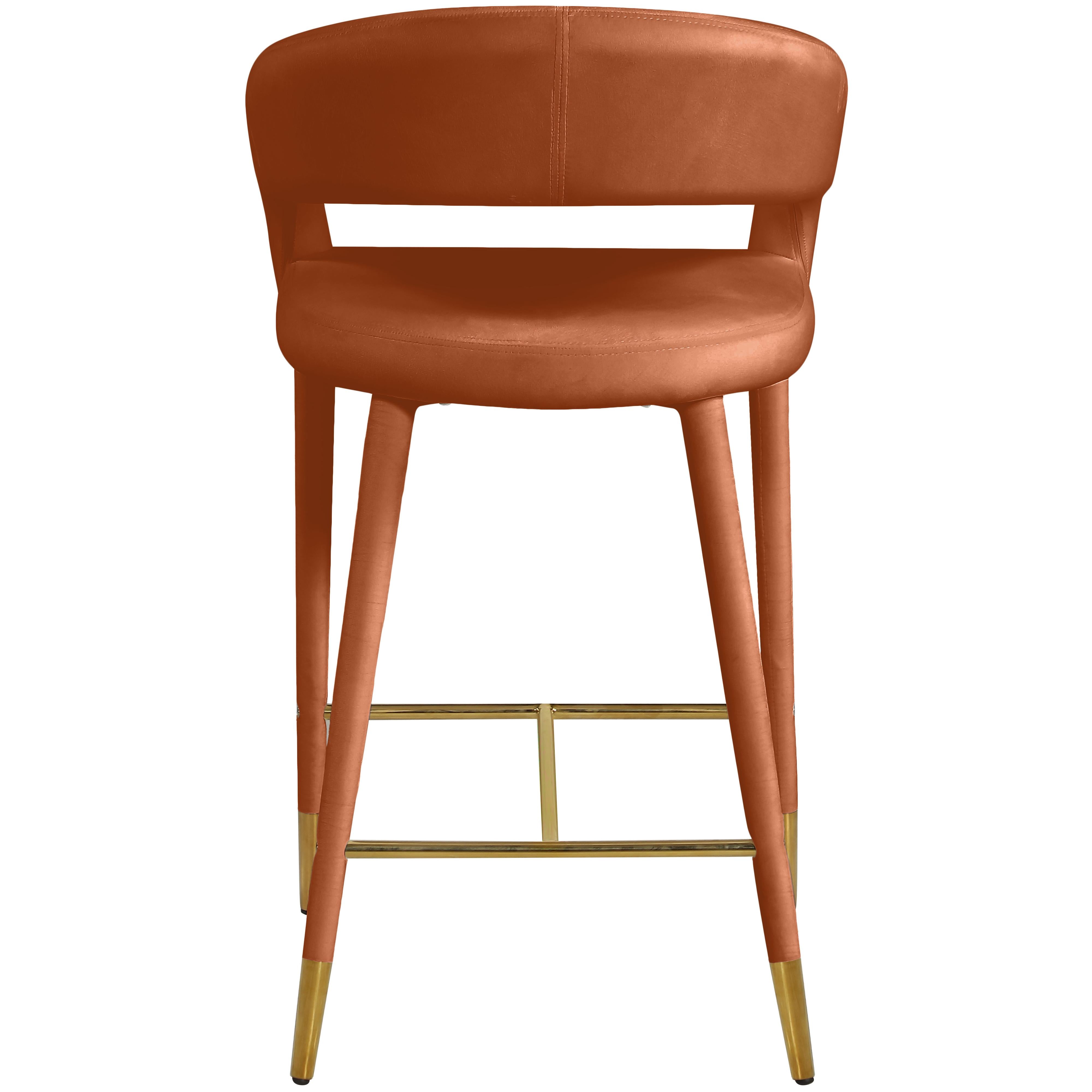 Meridian Destiny Cognac Velvet Stool