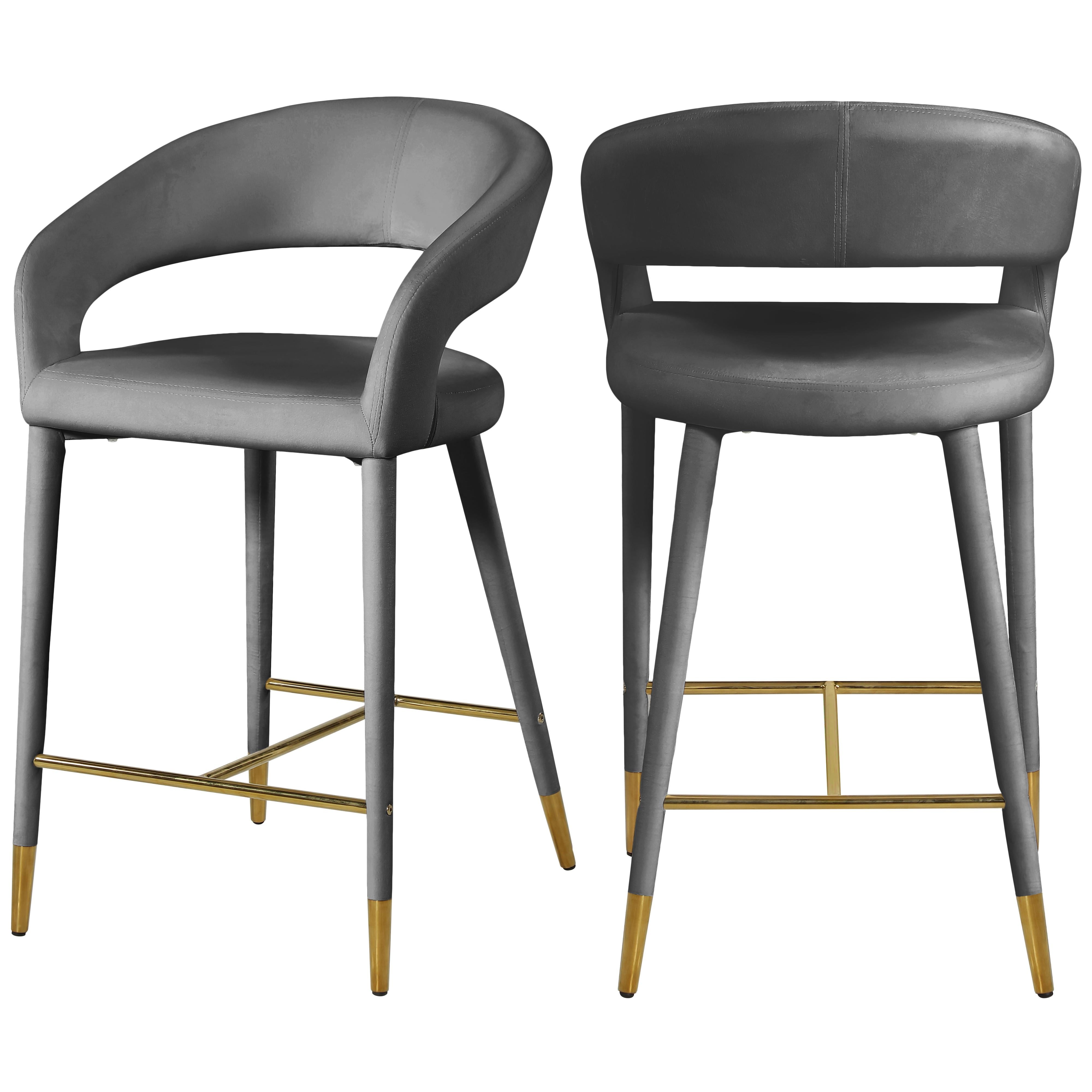 Meridian Destiny Grey Velvet Stool