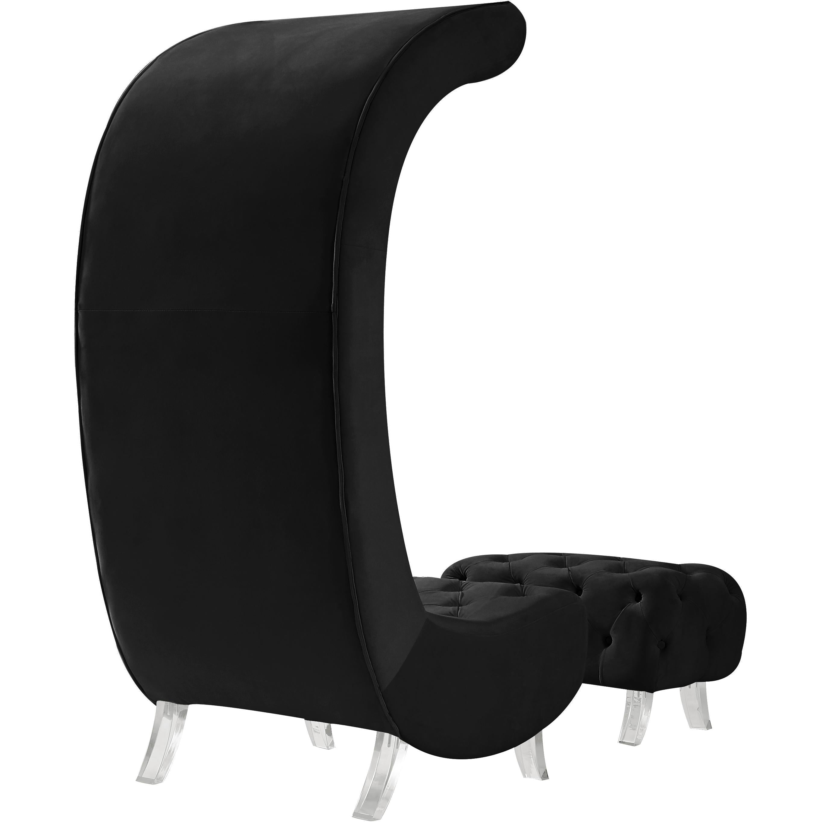Meridian Crescent Black Velvet Accent Chair