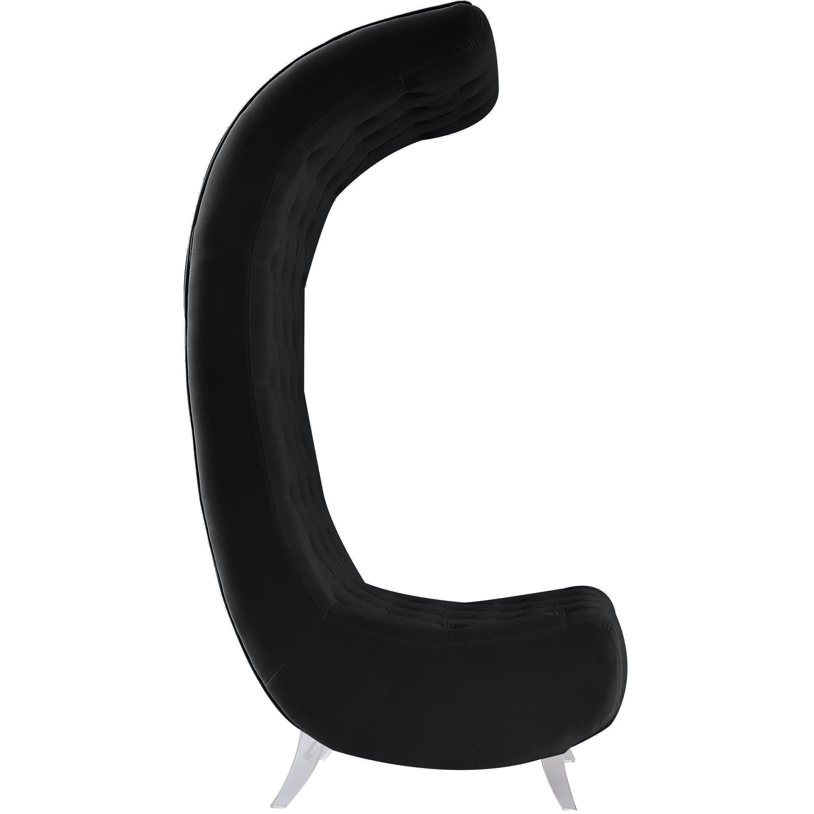 Meridian Crescent Black Velvet Accent Chair