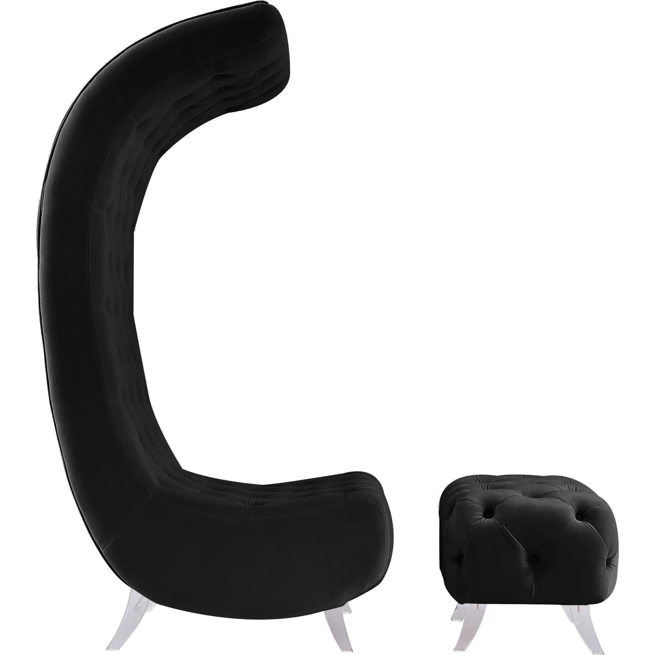 Meridian Crescent Black Velvet Accent Chair