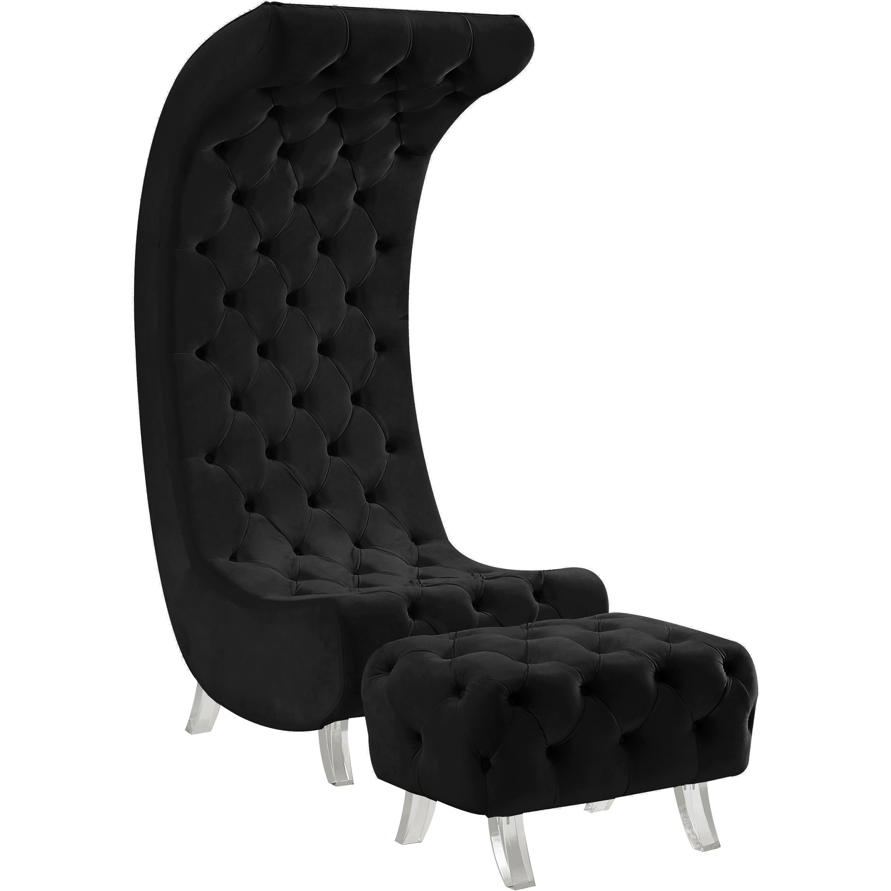 Meridian Crescent Black Velvet Ottoman