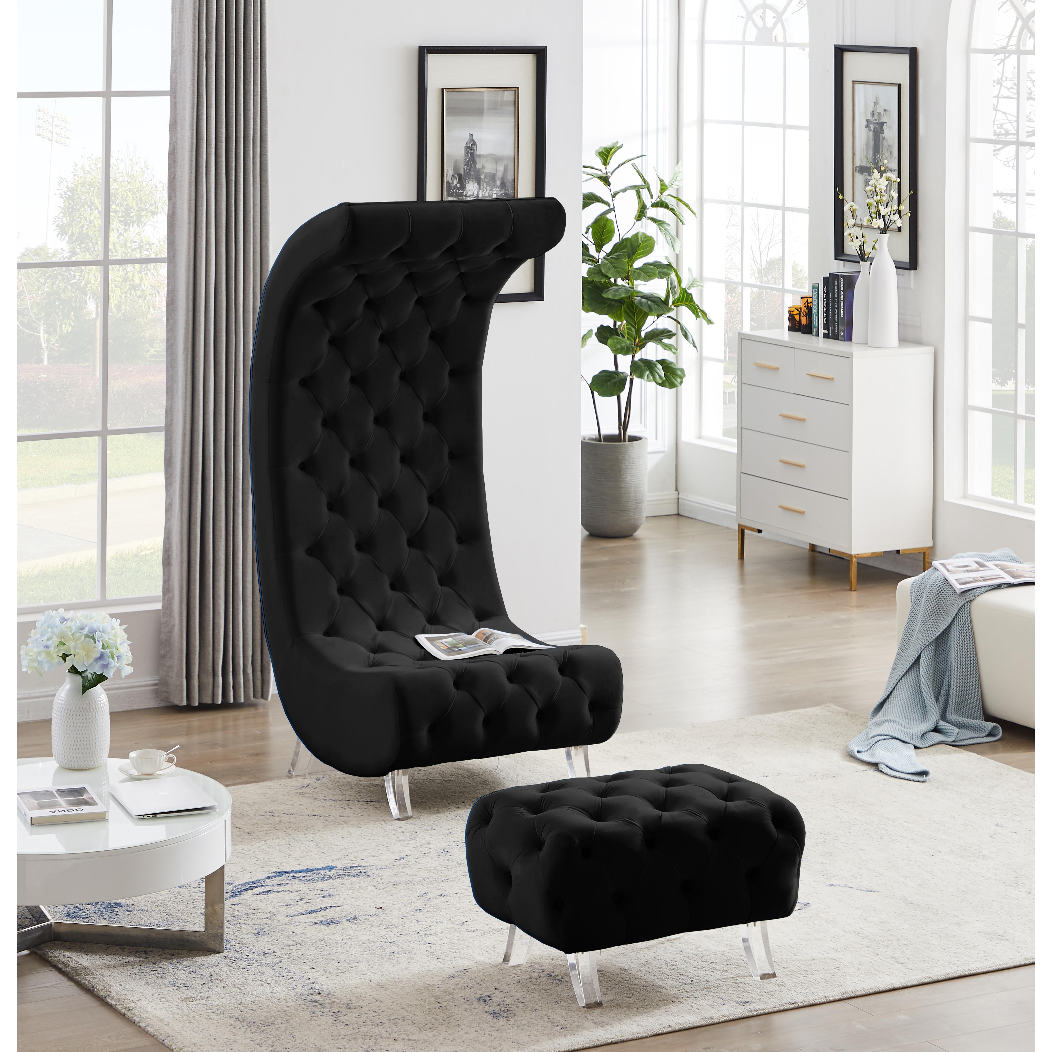 Meridian Crescent Black Velvet Ottoman