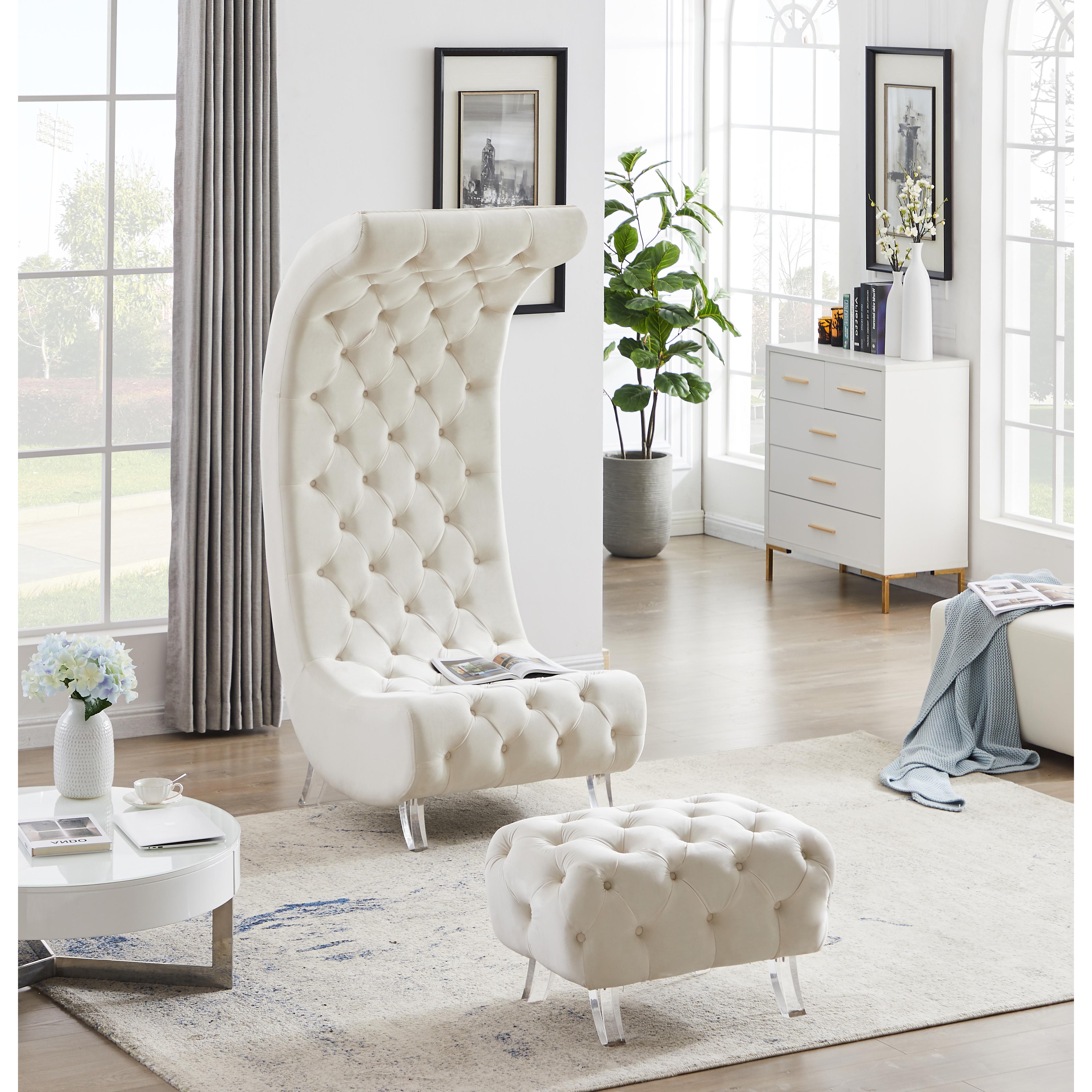 Meridian Crescent Cream Velvet Accent Chair