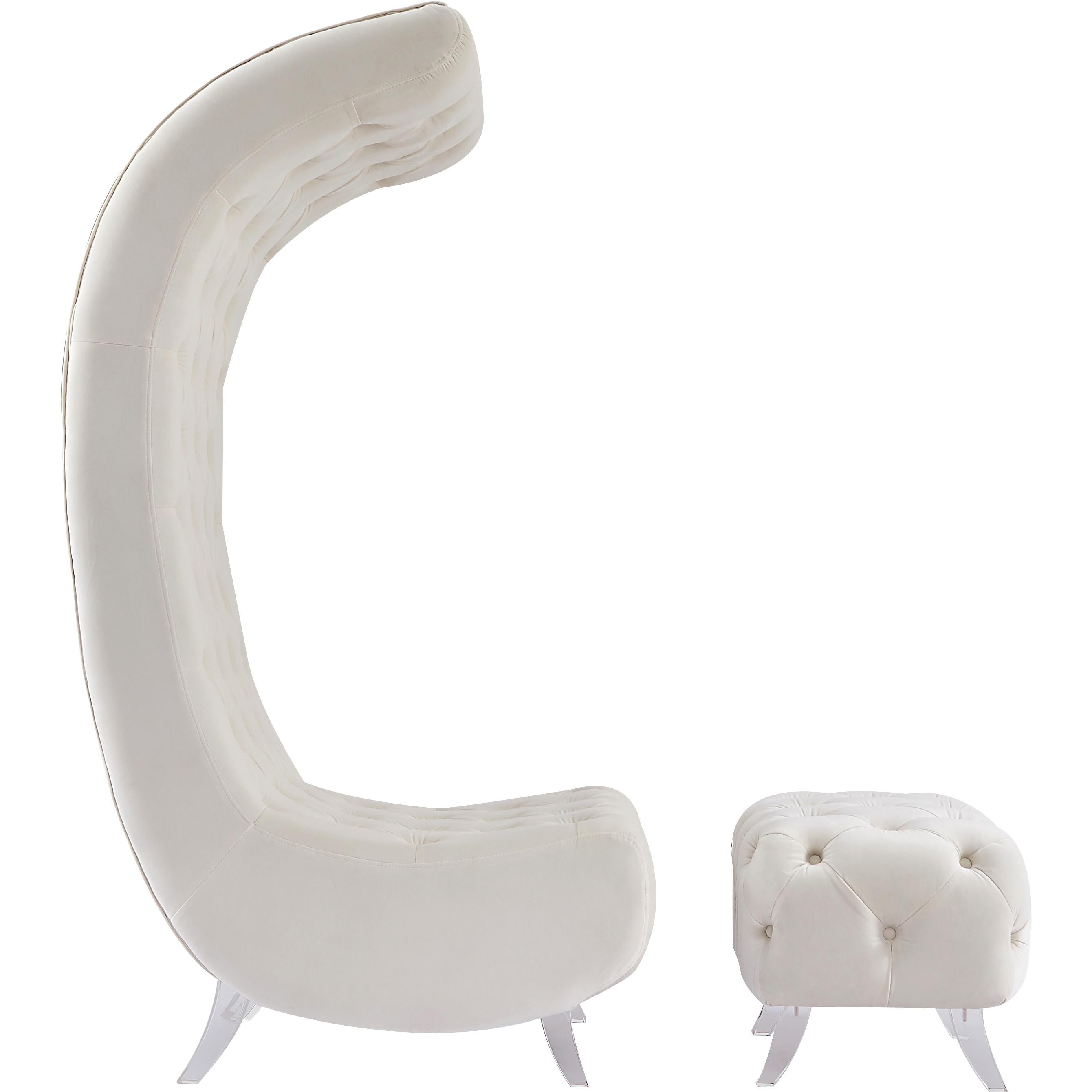 Meridian Crescent Cream Velvet Accent Chair