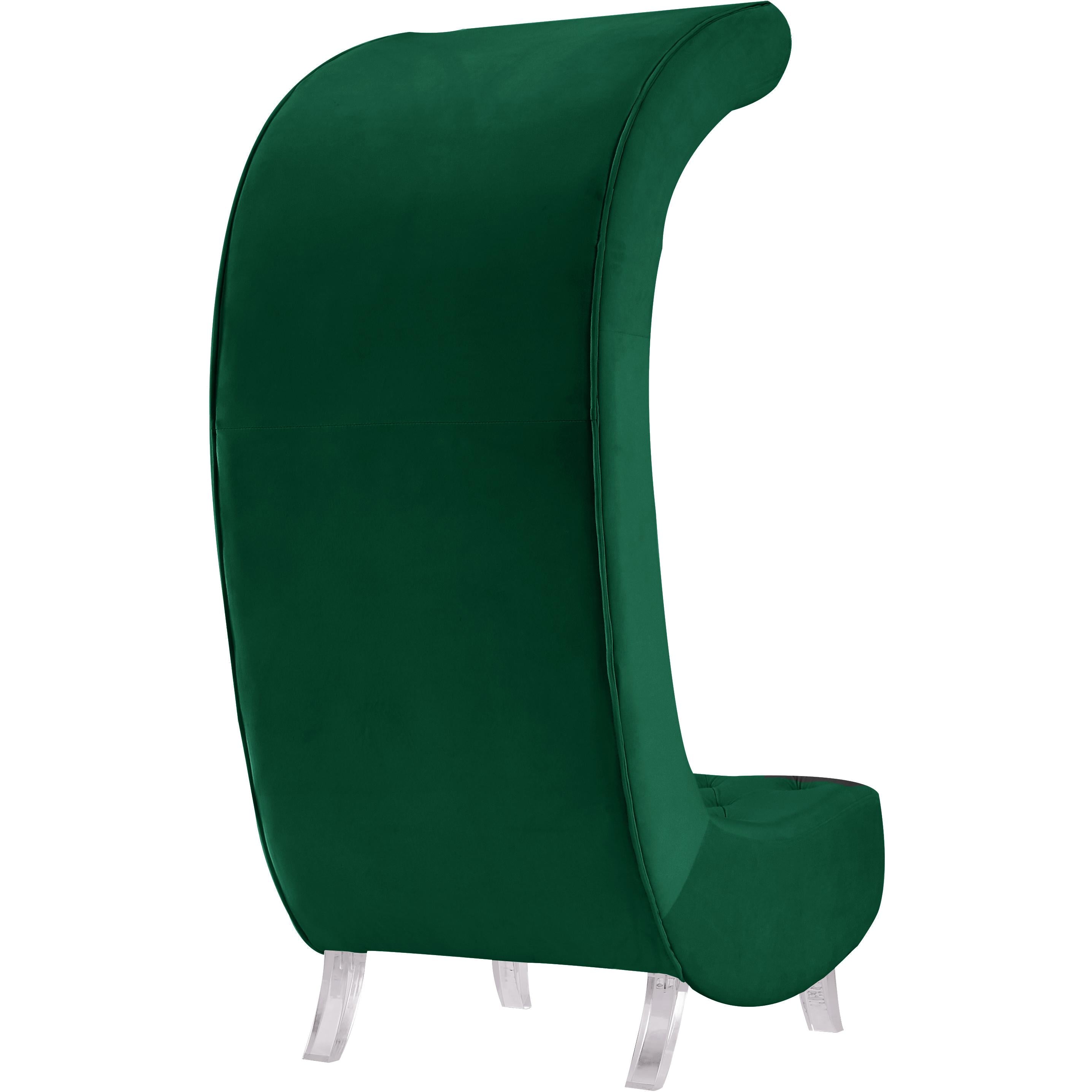 Meridian Crescent Green Velvet Accent Chair