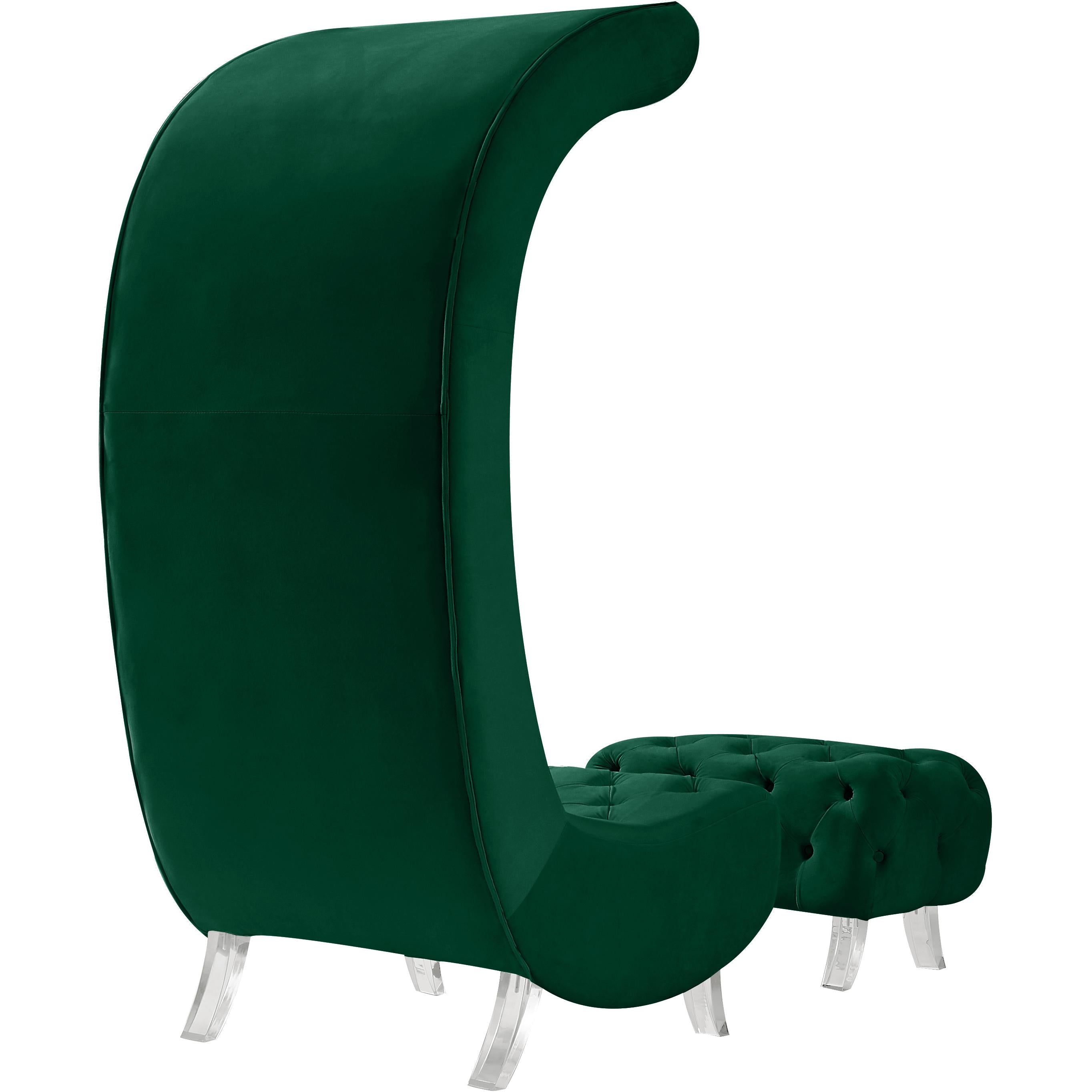 Meridian Crescent Green Velvet Accent Chair