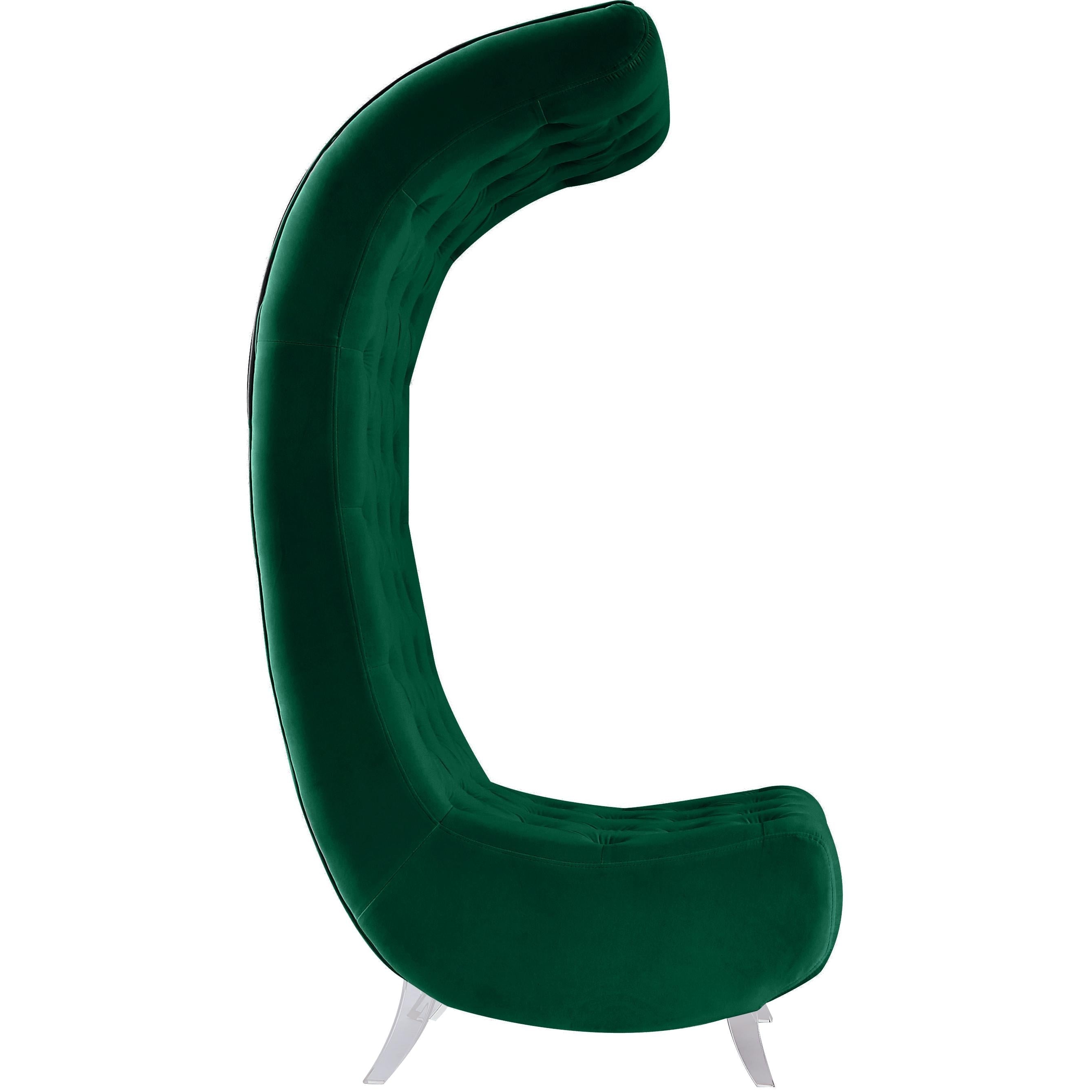 Meridian Crescent Green Velvet Accent Chair