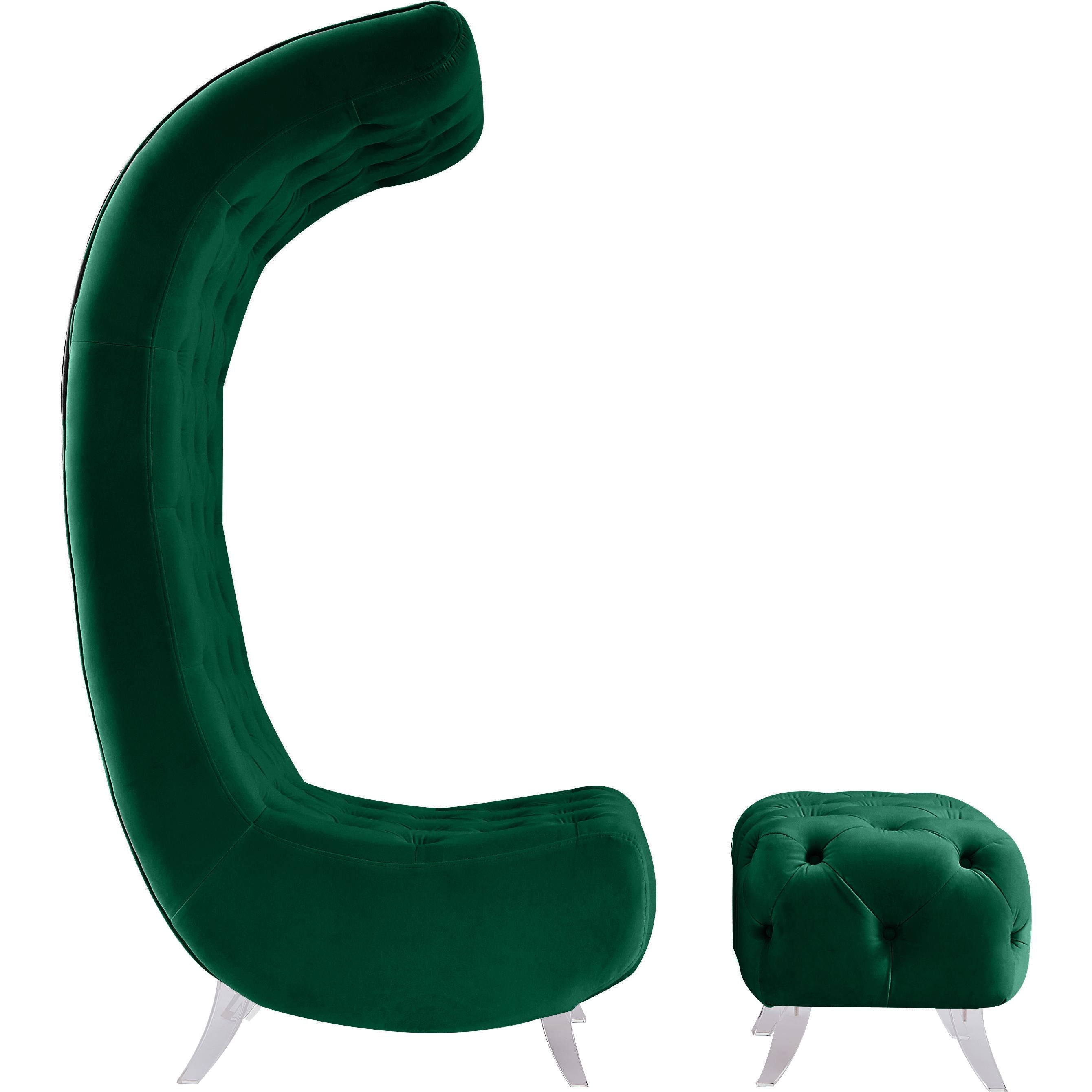 Meridian Crescent Green Velvet Accent Chair