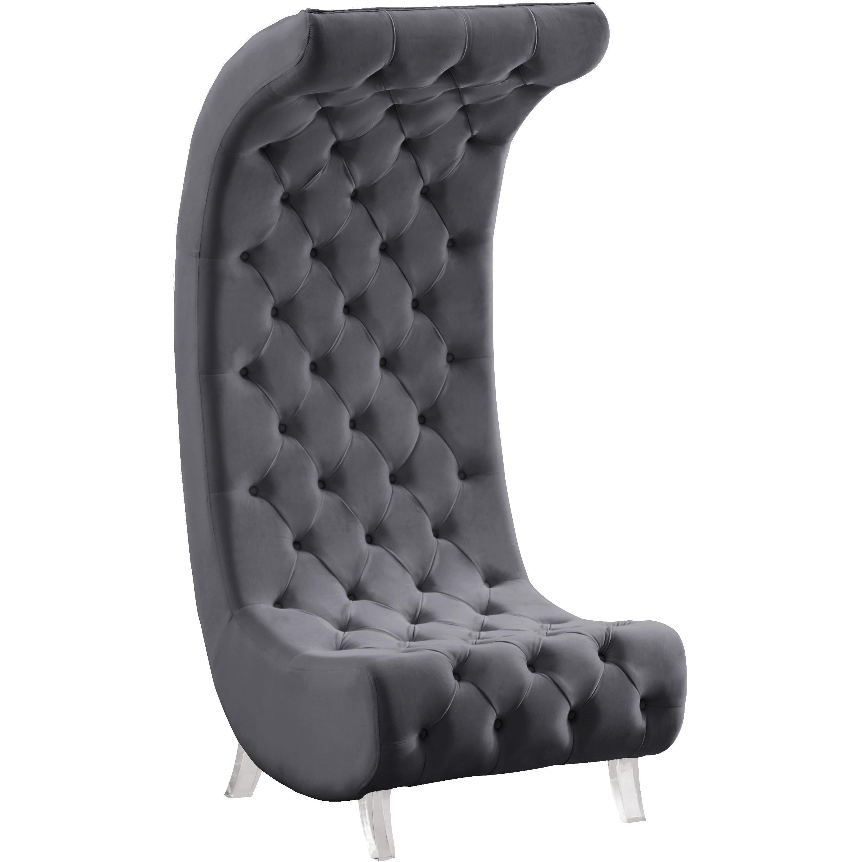 Meridian Crescent Grey Velvet Accent Chair