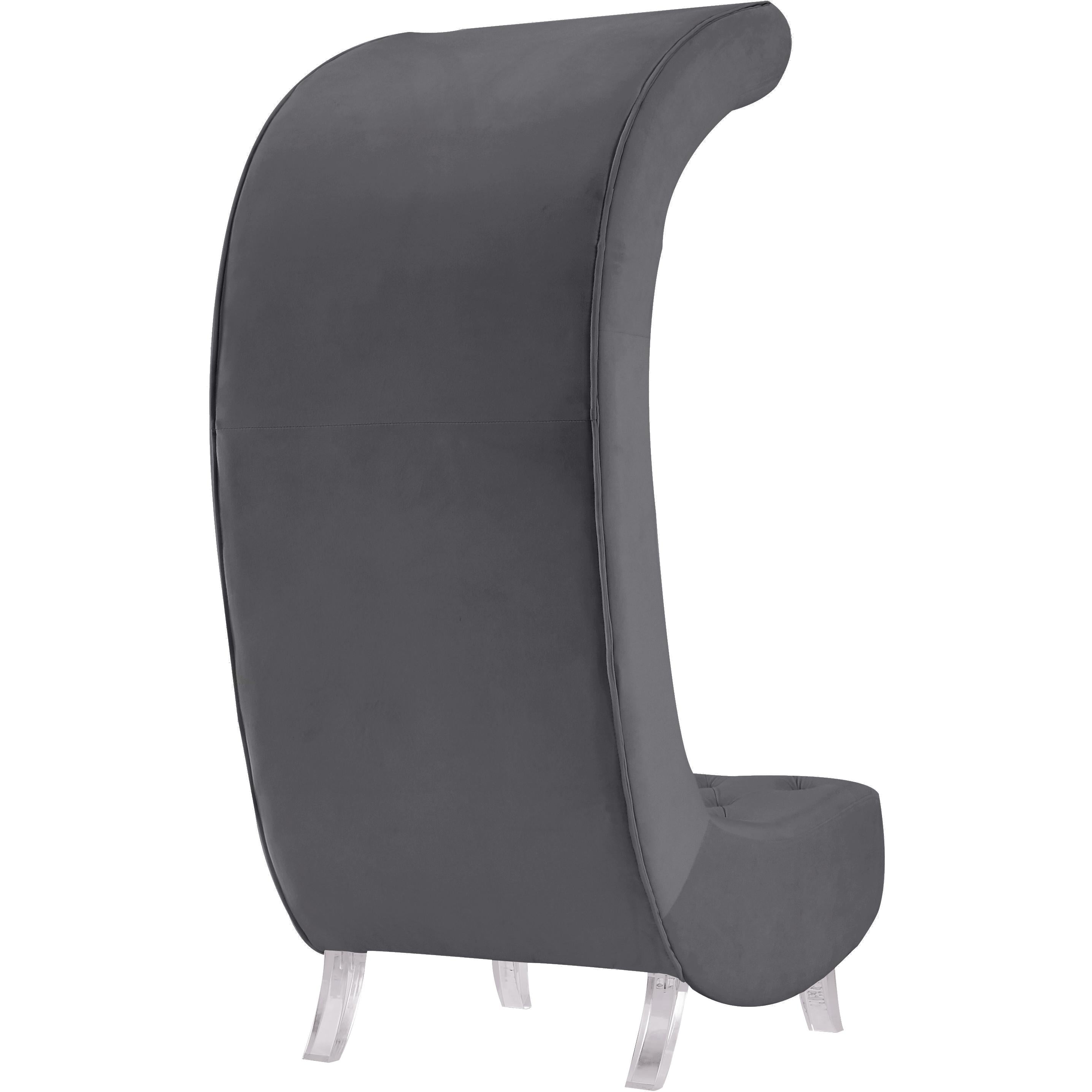 Meridian Crescent Grey Velvet Accent Chair