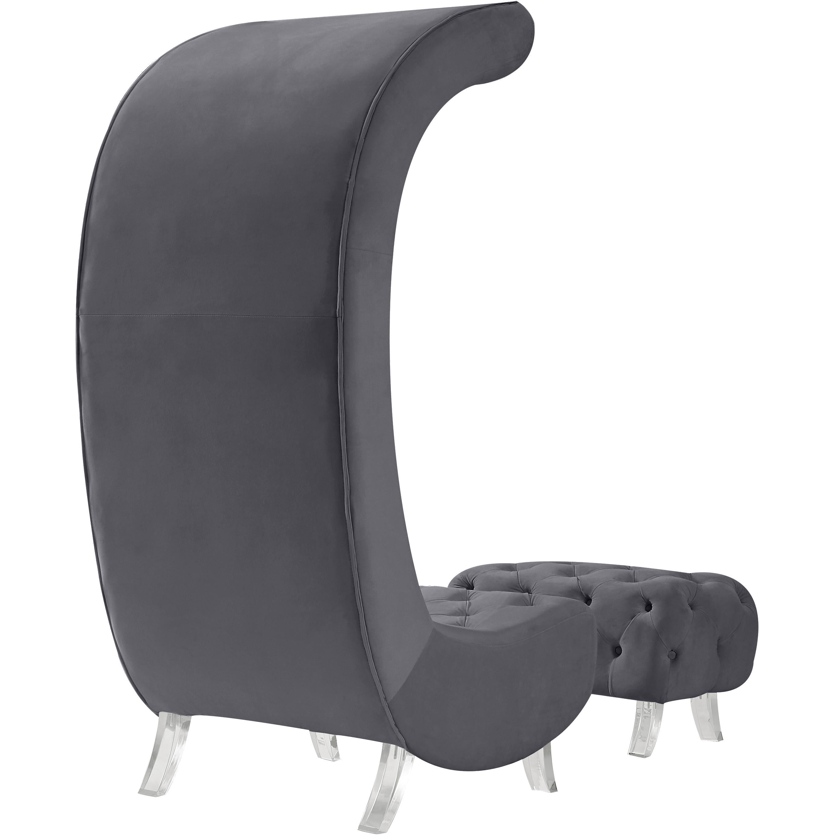 Meridian Crescent Grey Velvet Accent Chair