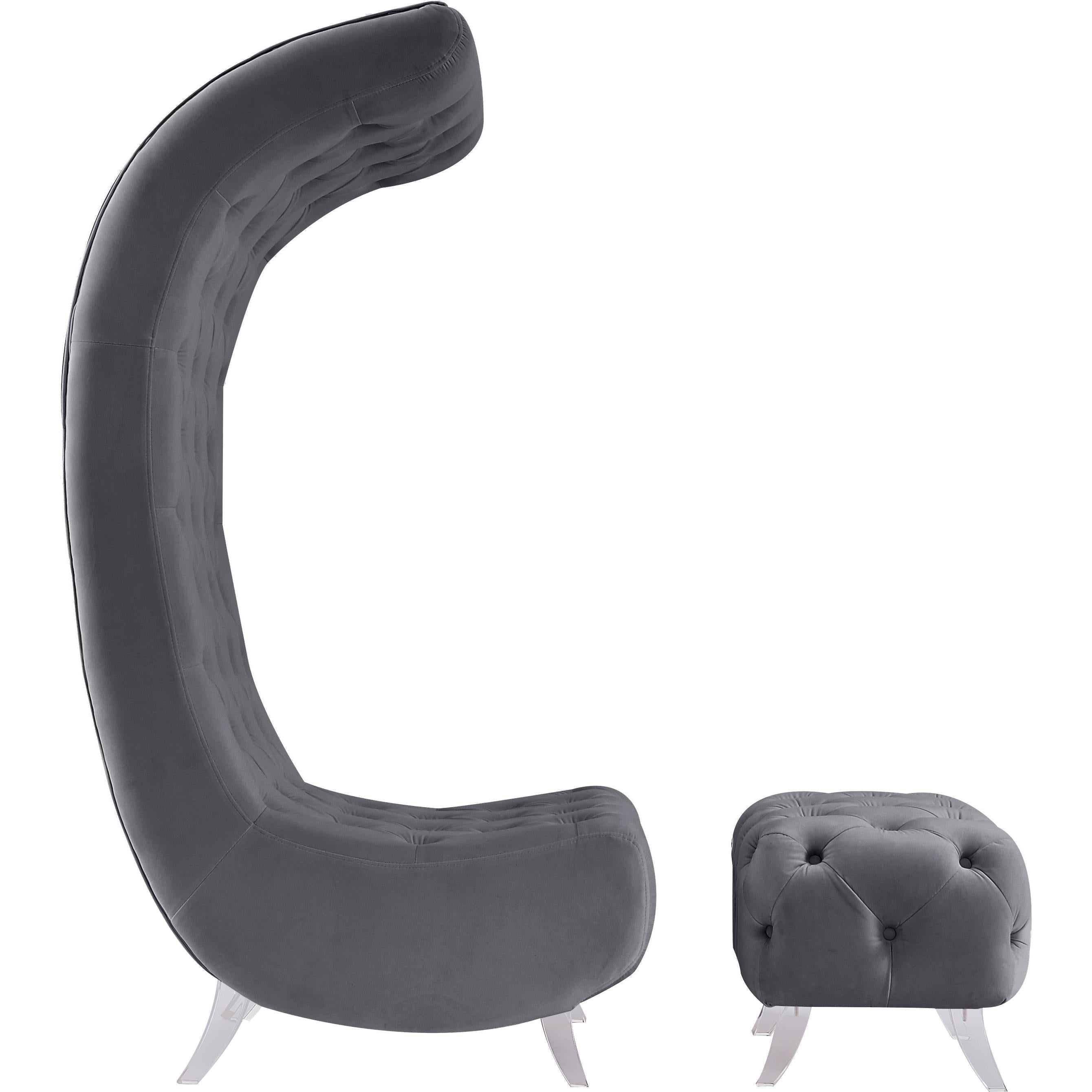 Meridian Crescent Grey Velvet Accent Chair