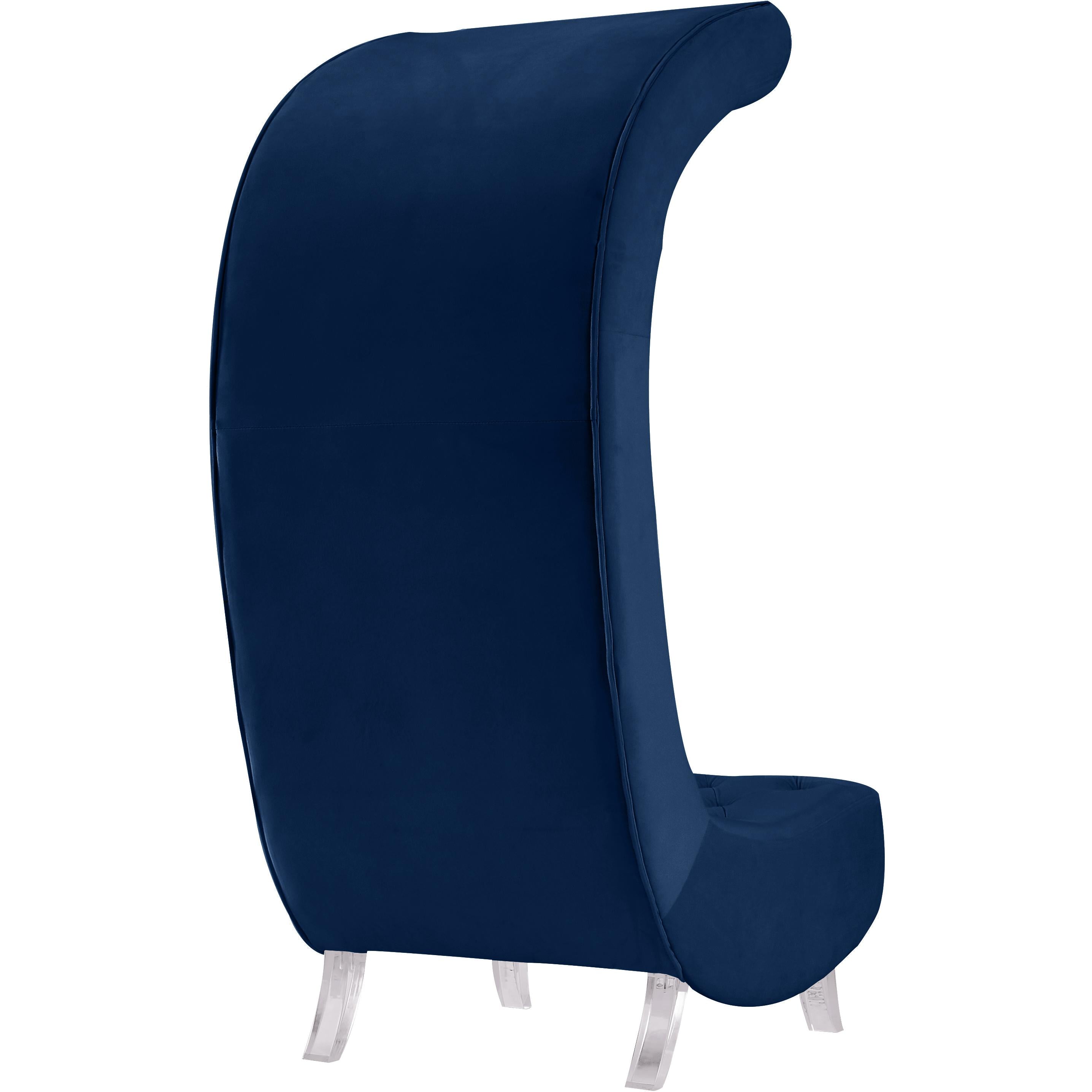 Meridian Crescent Navy Velvet Accent Chair