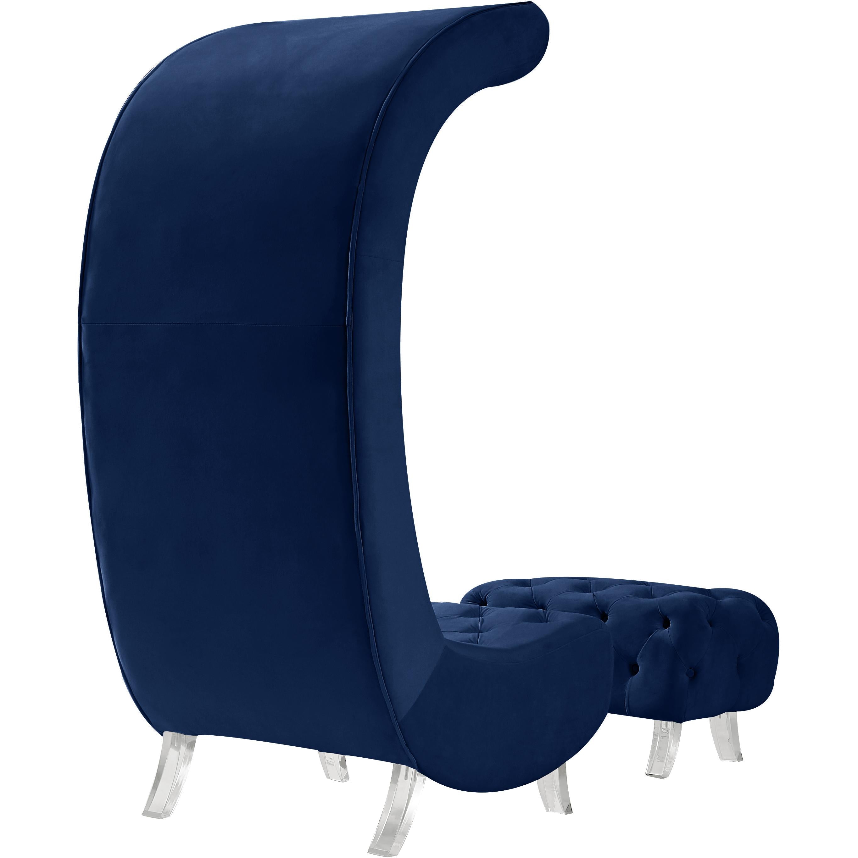 Meridian Crescent Navy Velvet Accent Chair