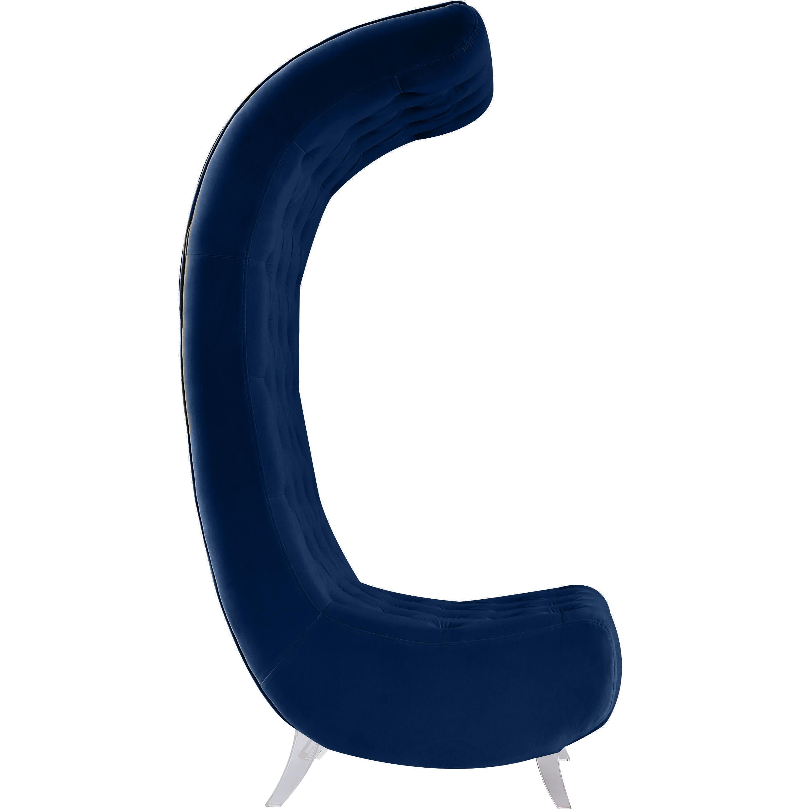 Meridian Crescent Navy Velvet Accent Chair