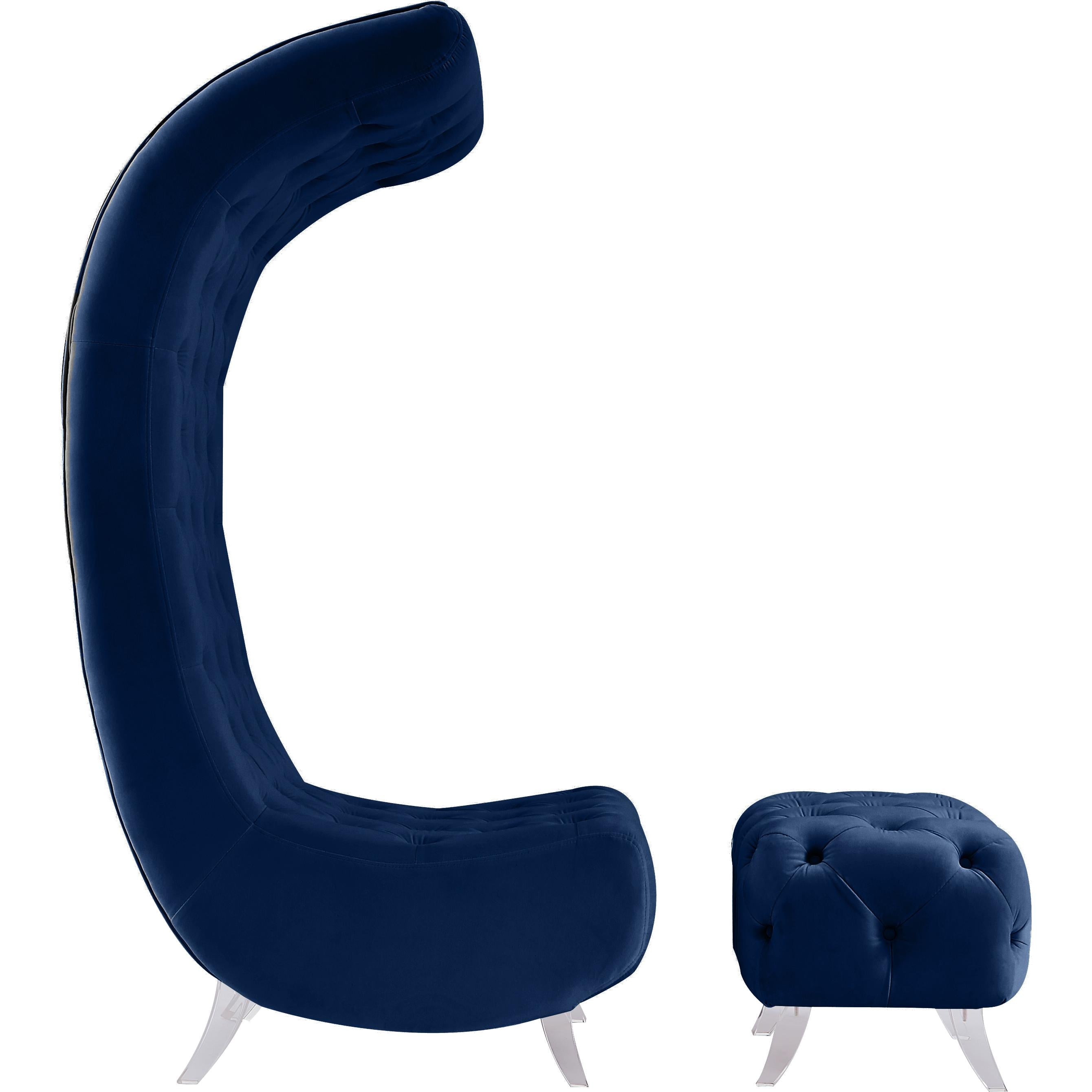 Meridian Crescent Navy Velvet Accent Chair