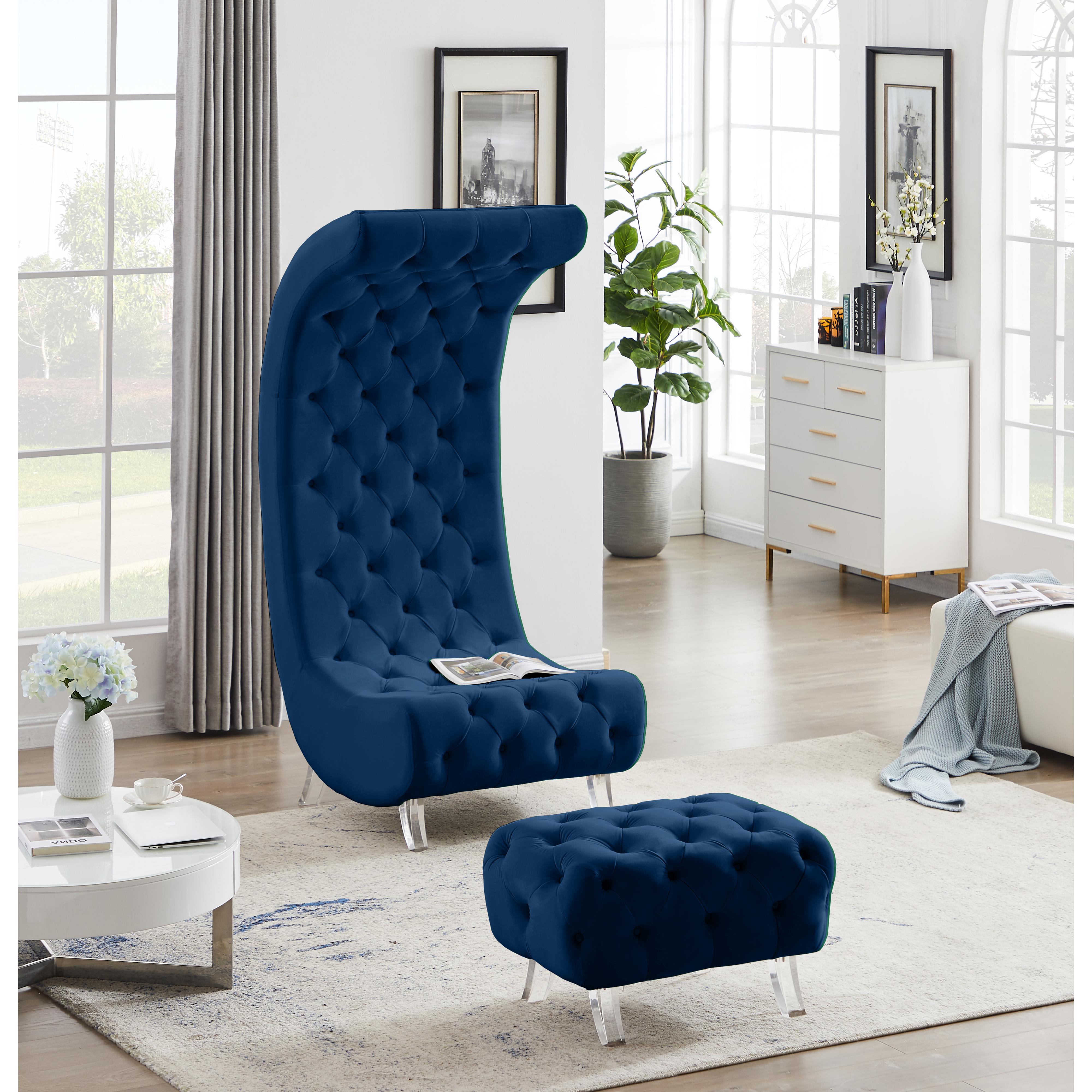 Meridian Crescent Navy Velvet Ottoman