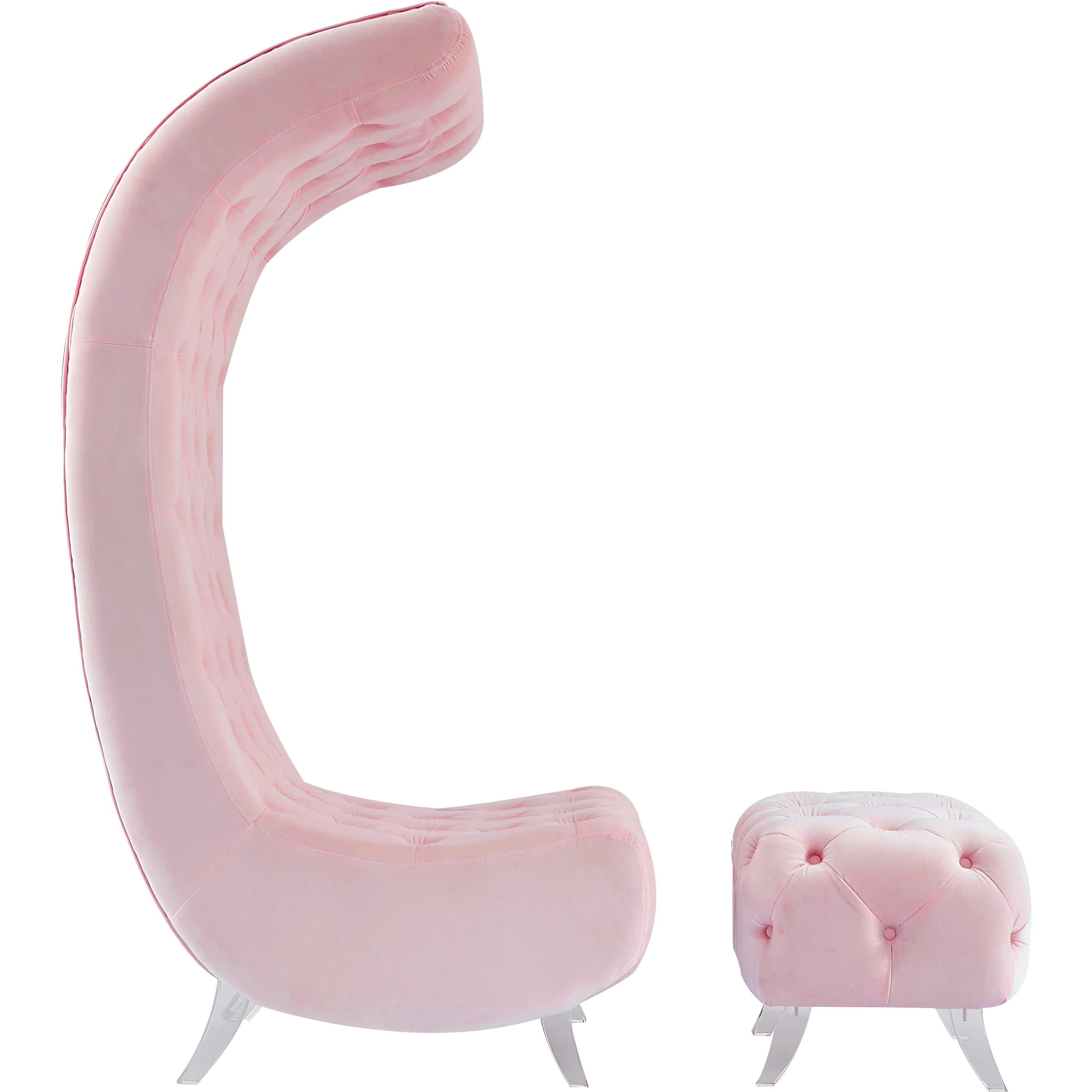 Meridian Crescent Pink Velvet Accent Chair