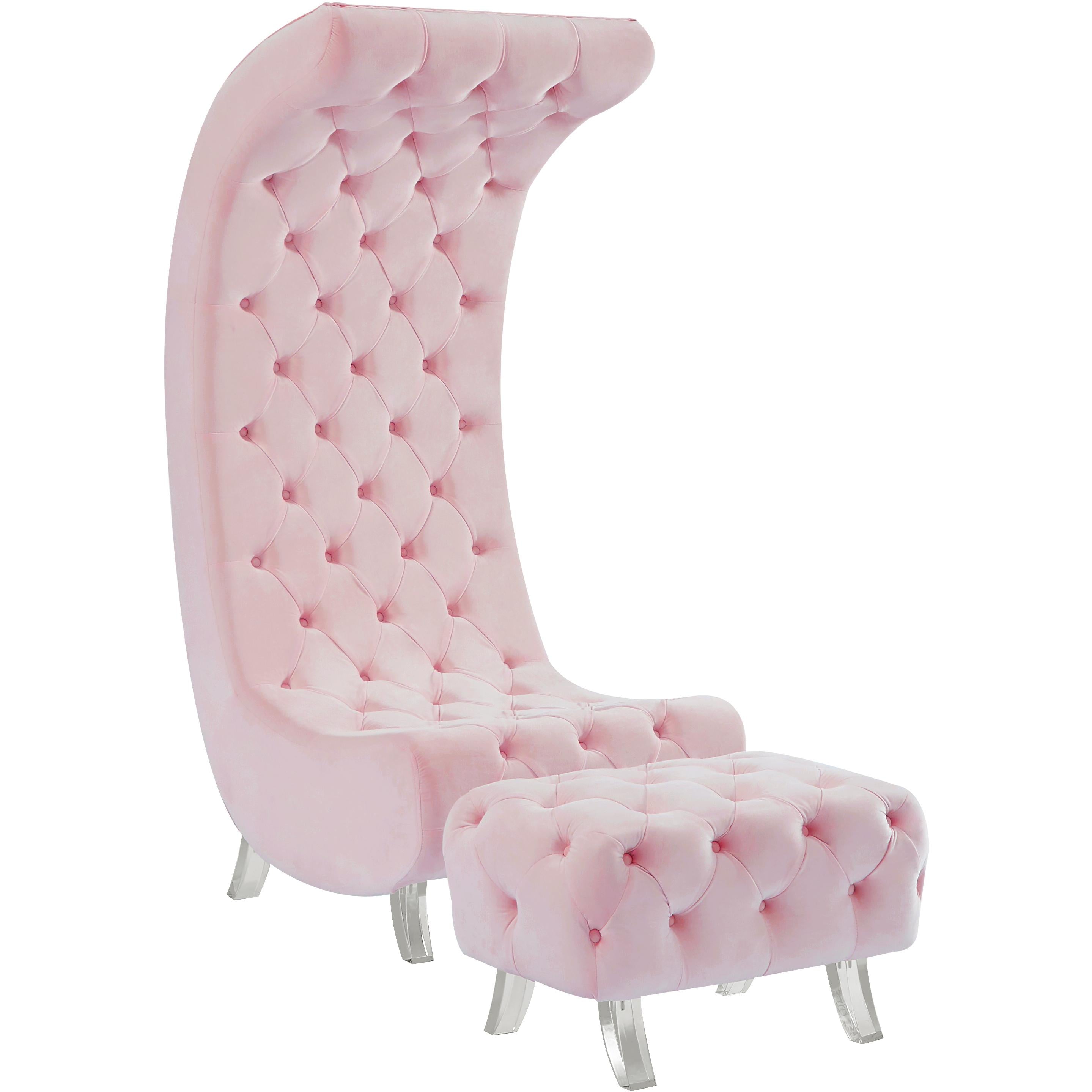 Meridian Crescent Pink Velvet Ottoman