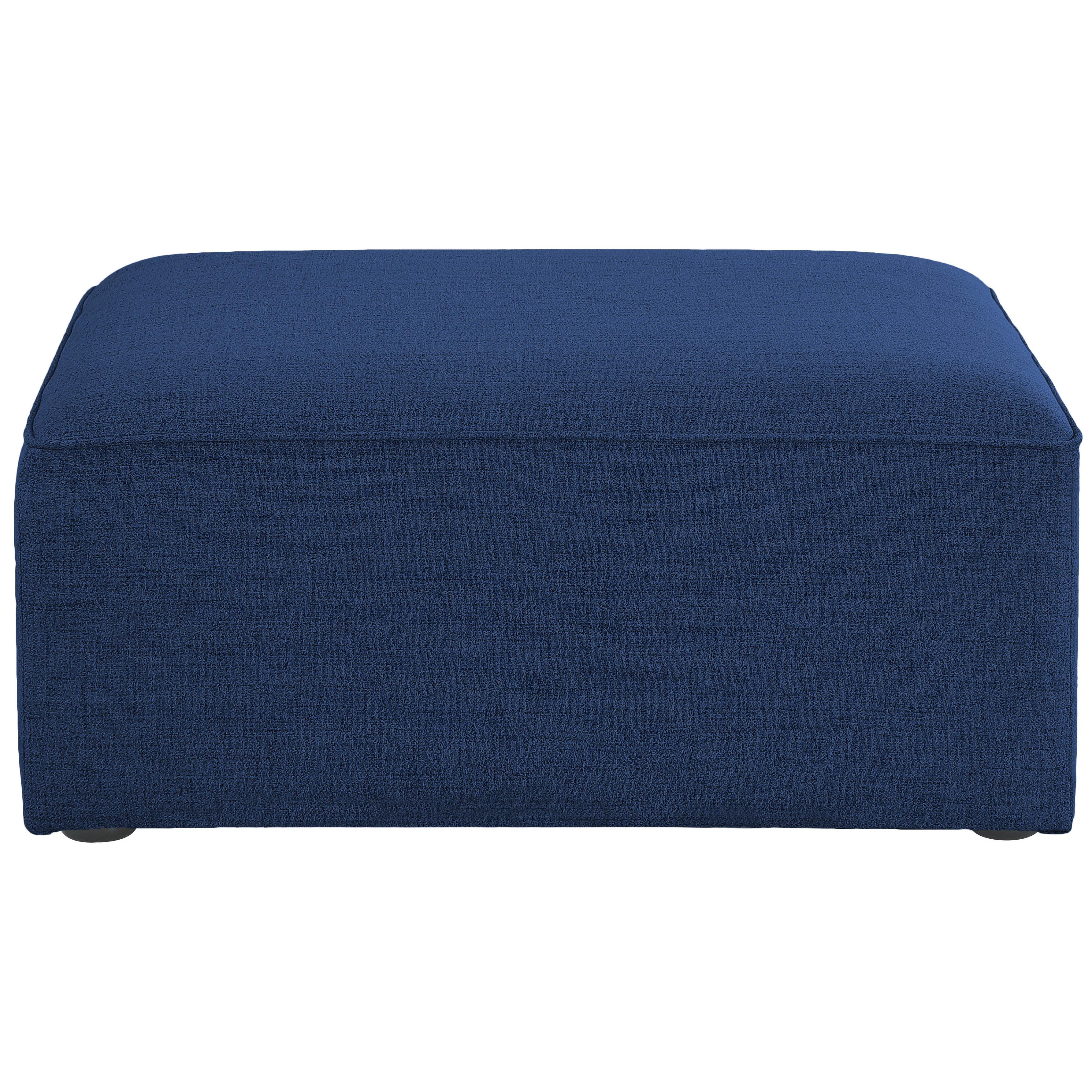 Meridian Cube Navy Durable Linen Textured Ottoman