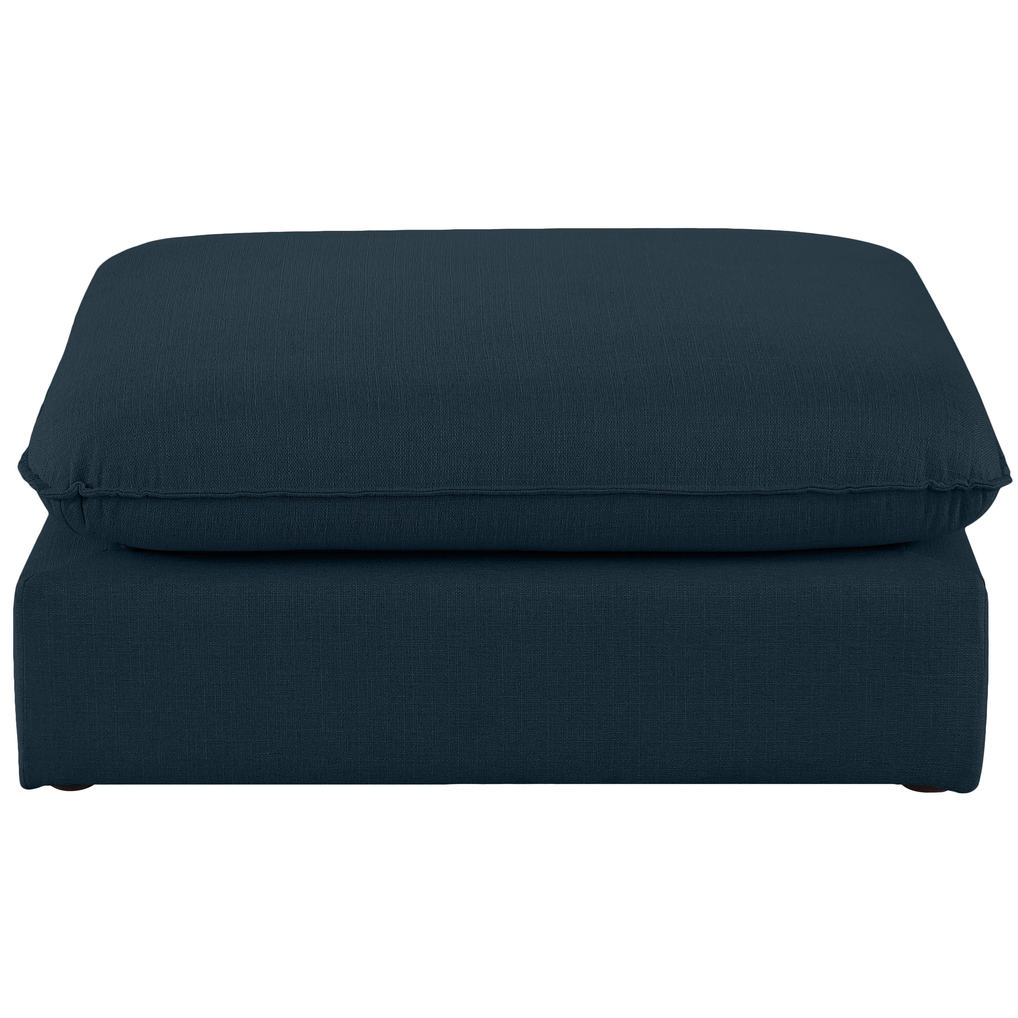 Meridian Mackenzie Navy Durable Linen Textured Ottoman