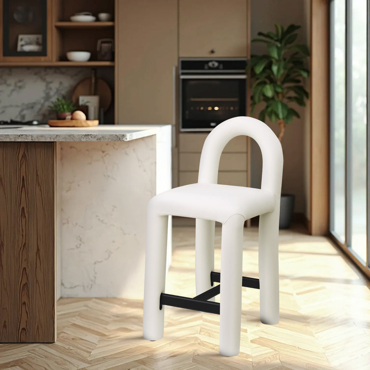 Amari - Vegan Leather and Boucle Fabric Stool - Stool
