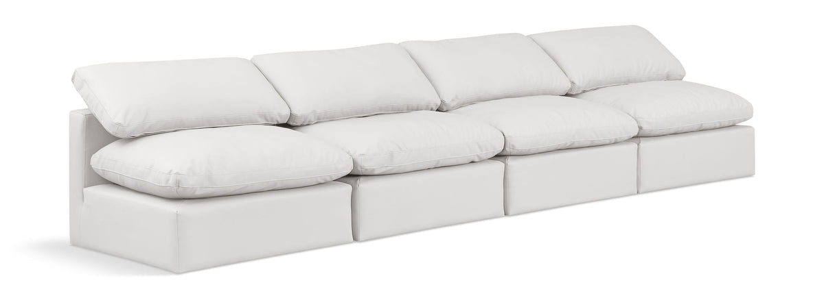 Indulge Faux Leather Modular Sectional — 4-Piece Armless Sofa — Cream