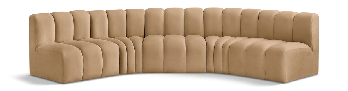 Arc Velvet Modular Sectional — 5-Piece U-Shaped Sectional — Camel