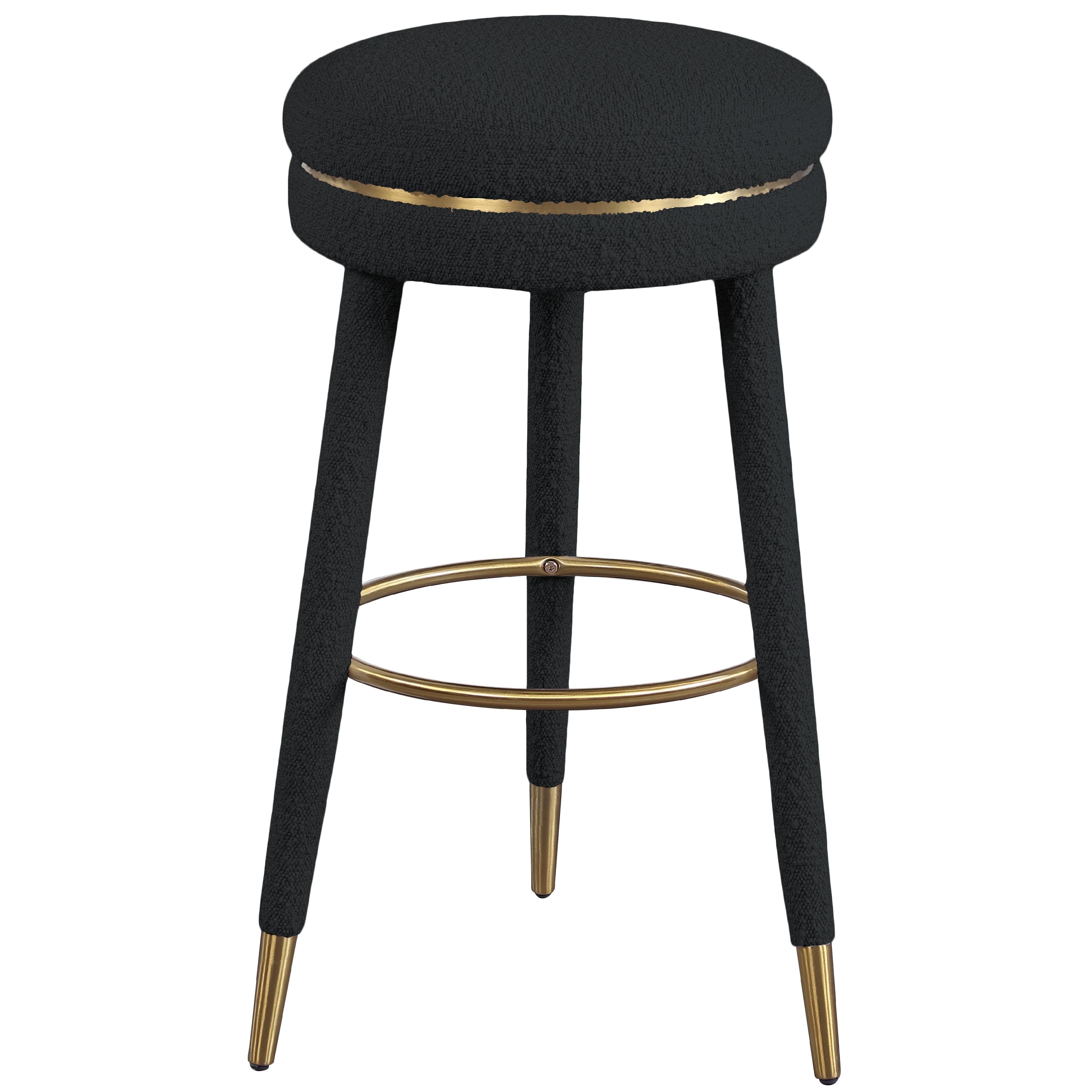 Meridian Coral Black Boucle Fabric Bar Stool