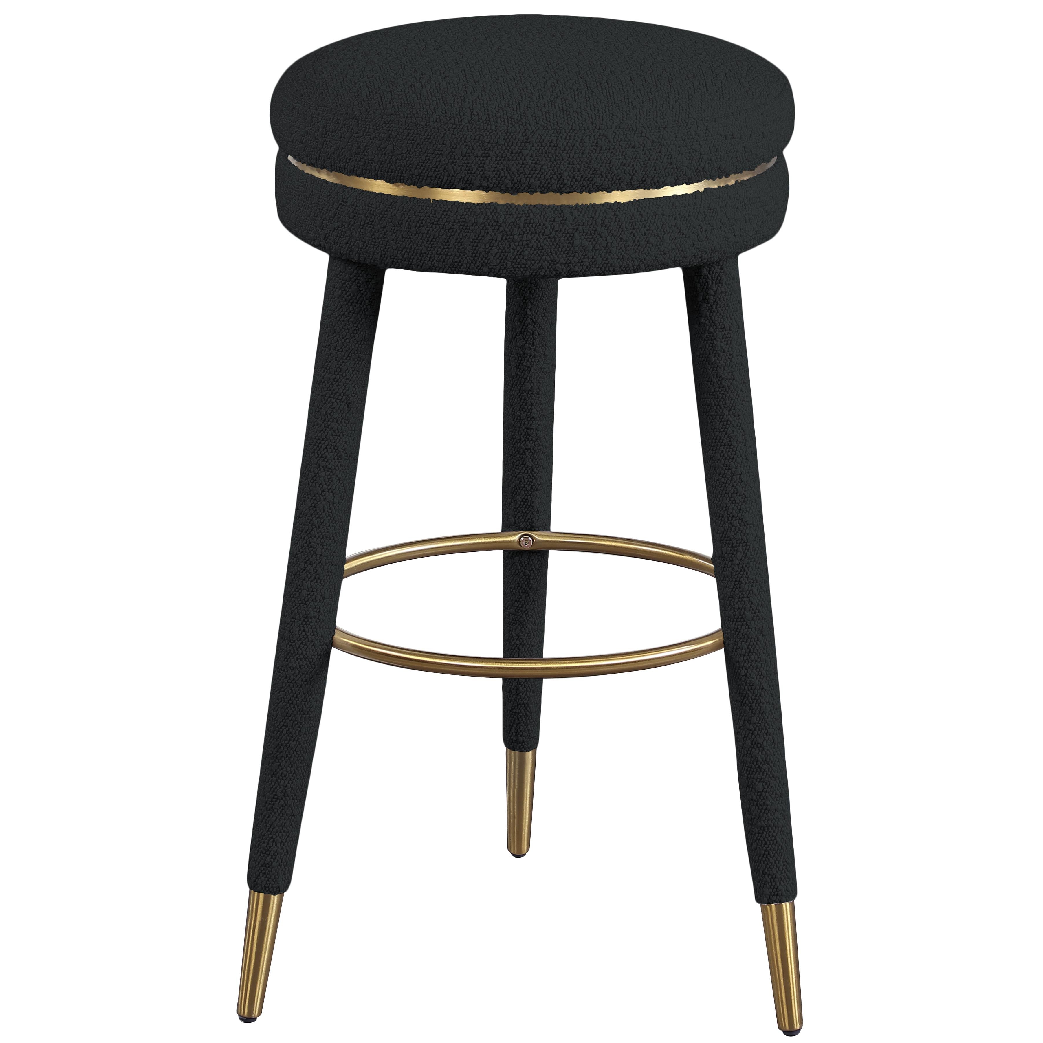 Meridian Coral Black Boucle Fabric Bar Stool