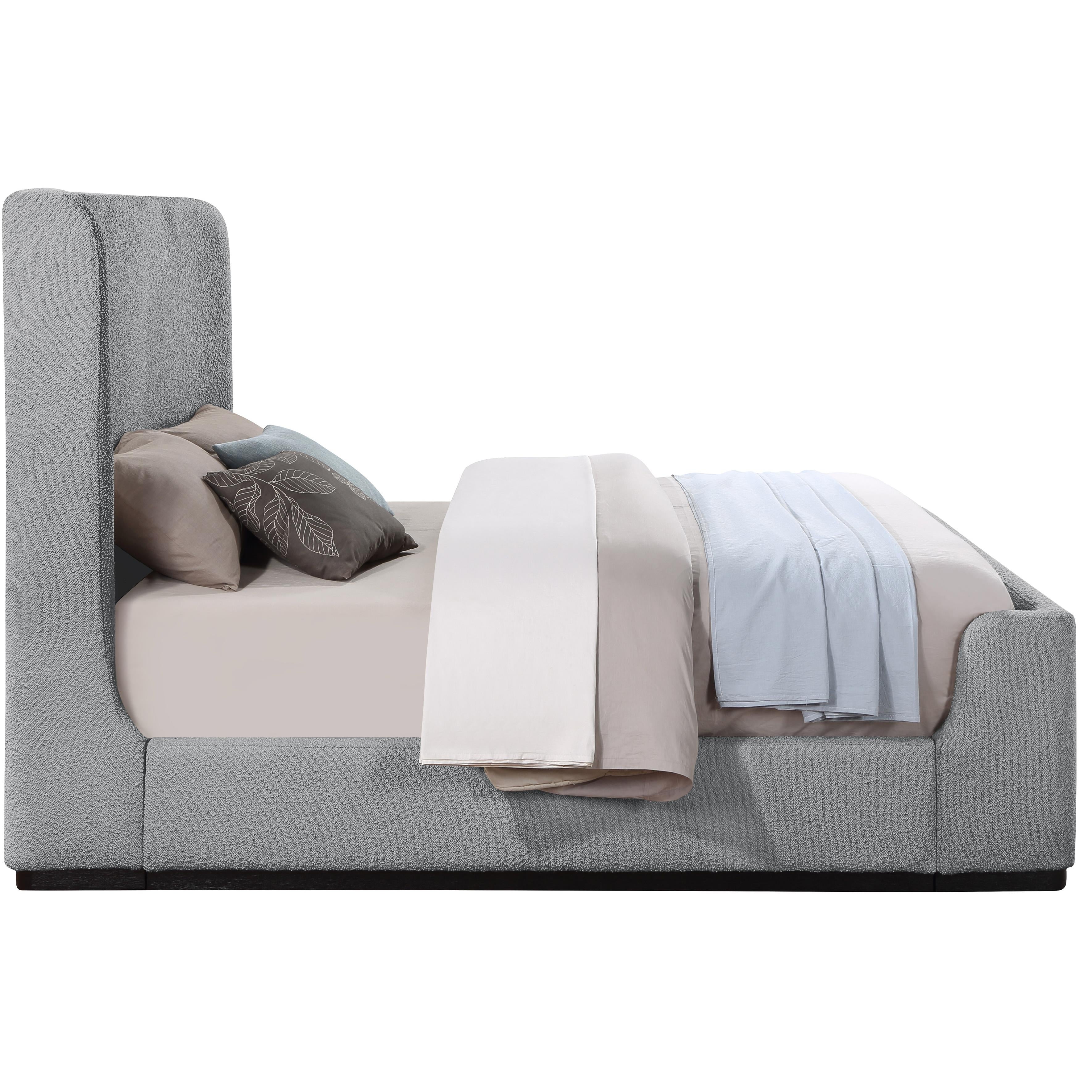 Meridian Oliver Grey Boucle Fabric King Bed (3 Boxes)