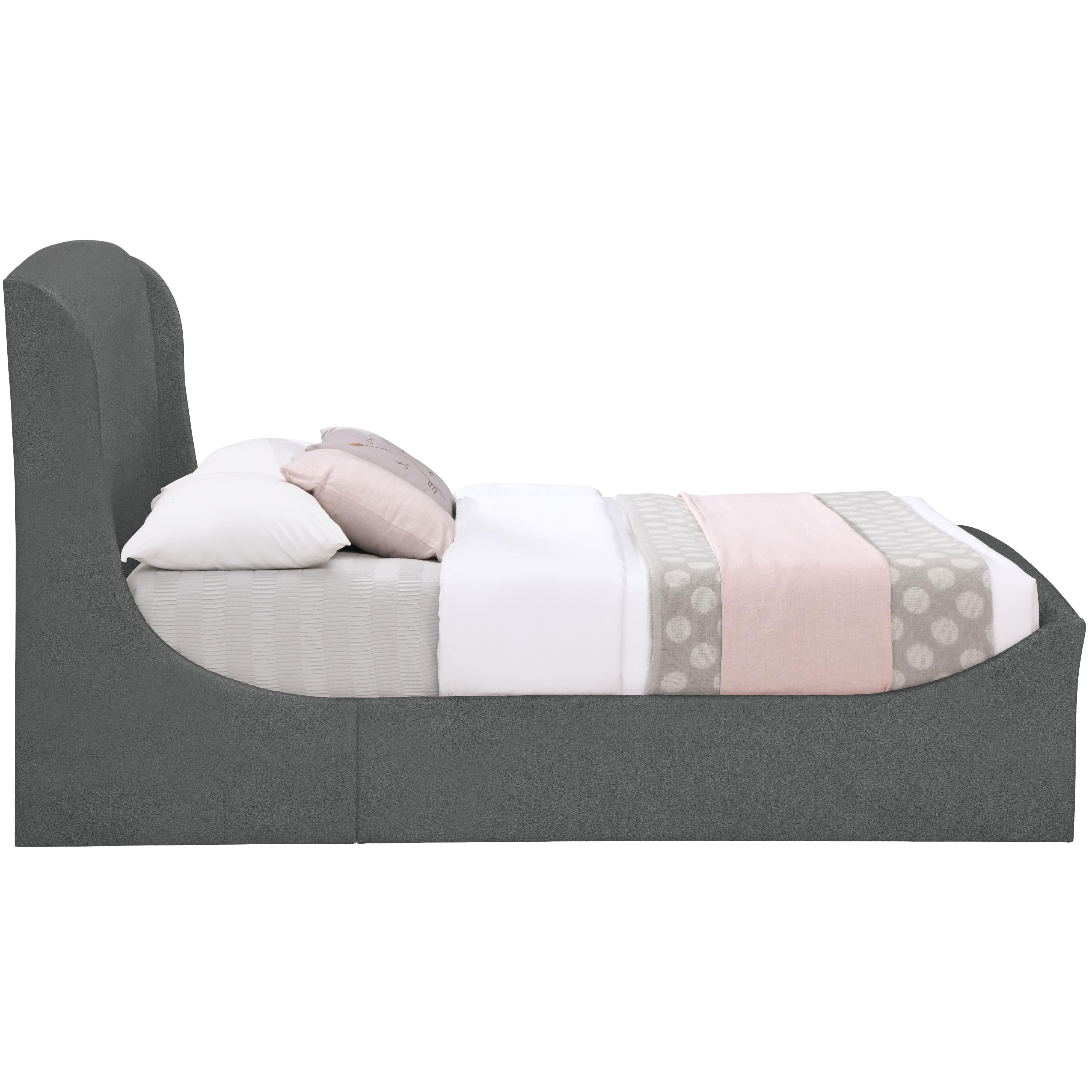Meridian Tess Grey Velvet Queen Bed (3 Boxes)