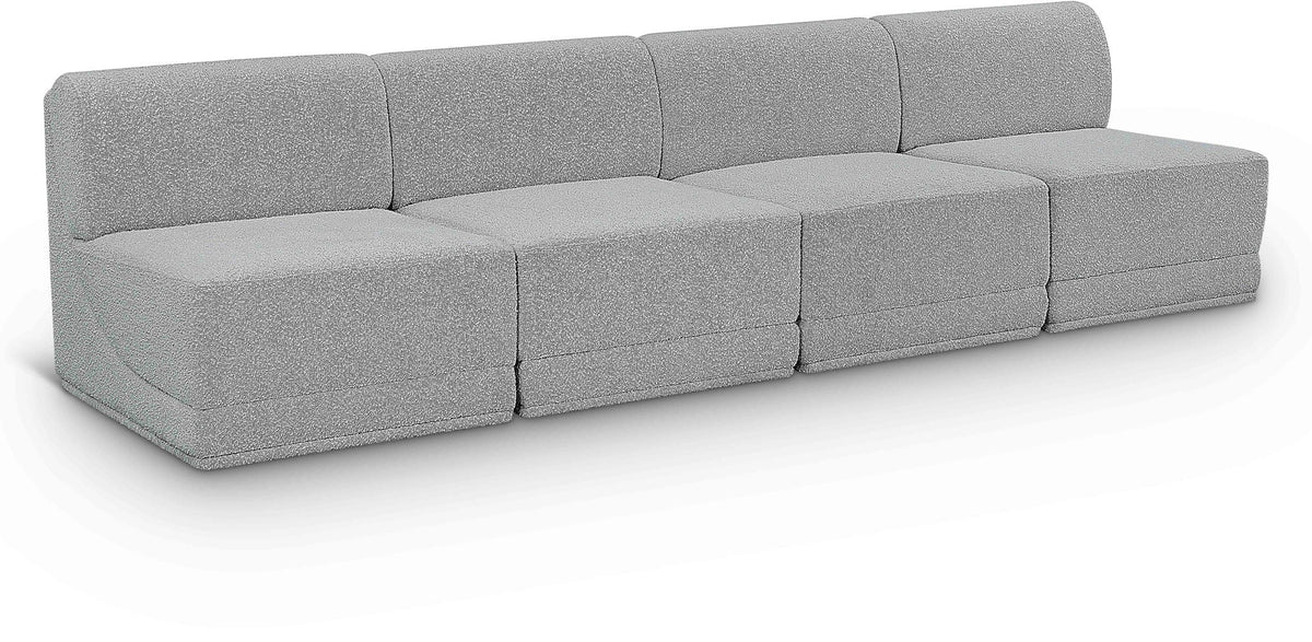 Ollie Boucle Modular Sectional — 4-Piece Armless Sofa — Grey
