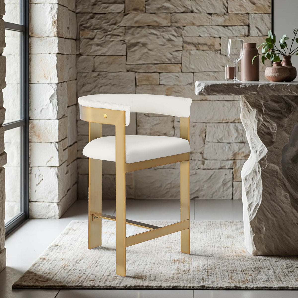 Romeo - Faux Leather Counter Stool (Set of 2) with Gold Base
