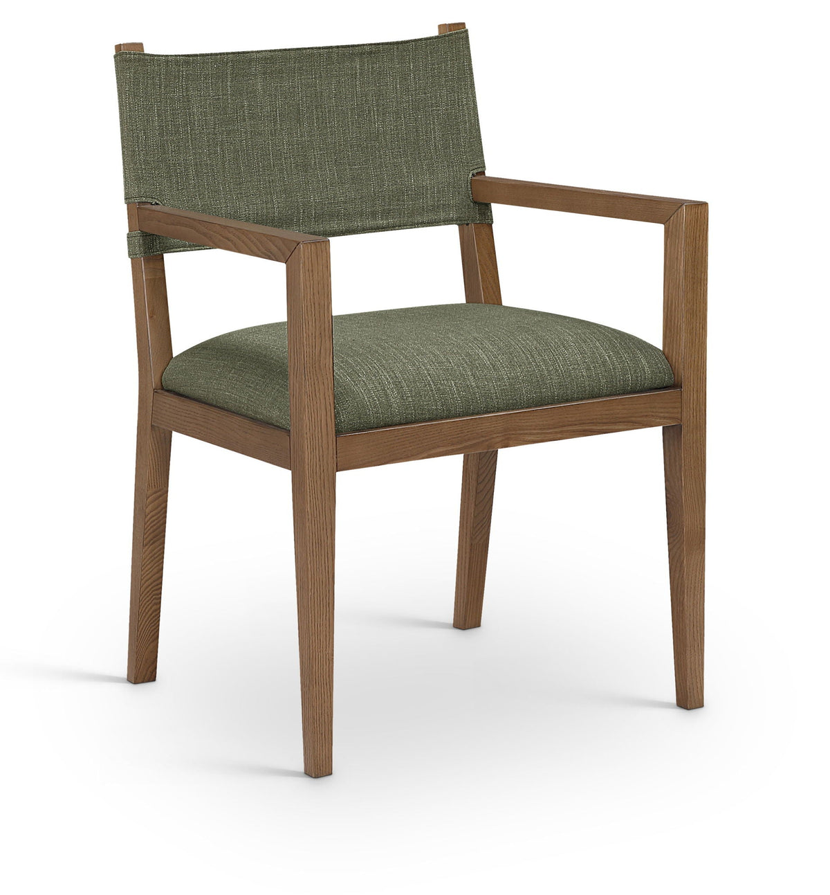 Avon - Linen Textured Performance Fabric Upholstered Dining Arm Chair - Olive