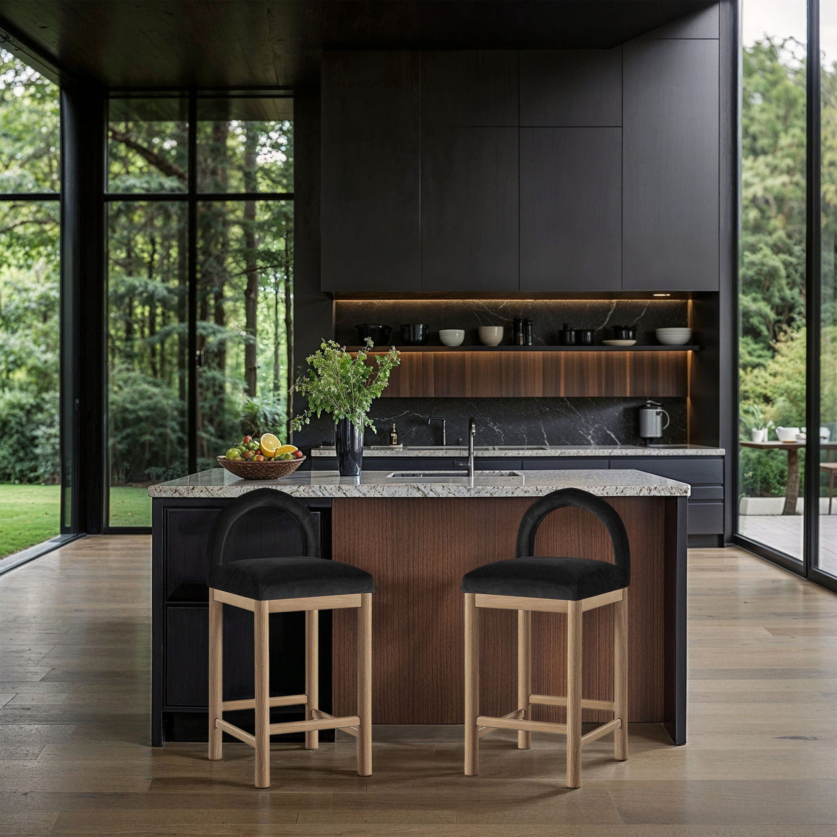 Conrad - Velvet Counter Stool with Natural Legs