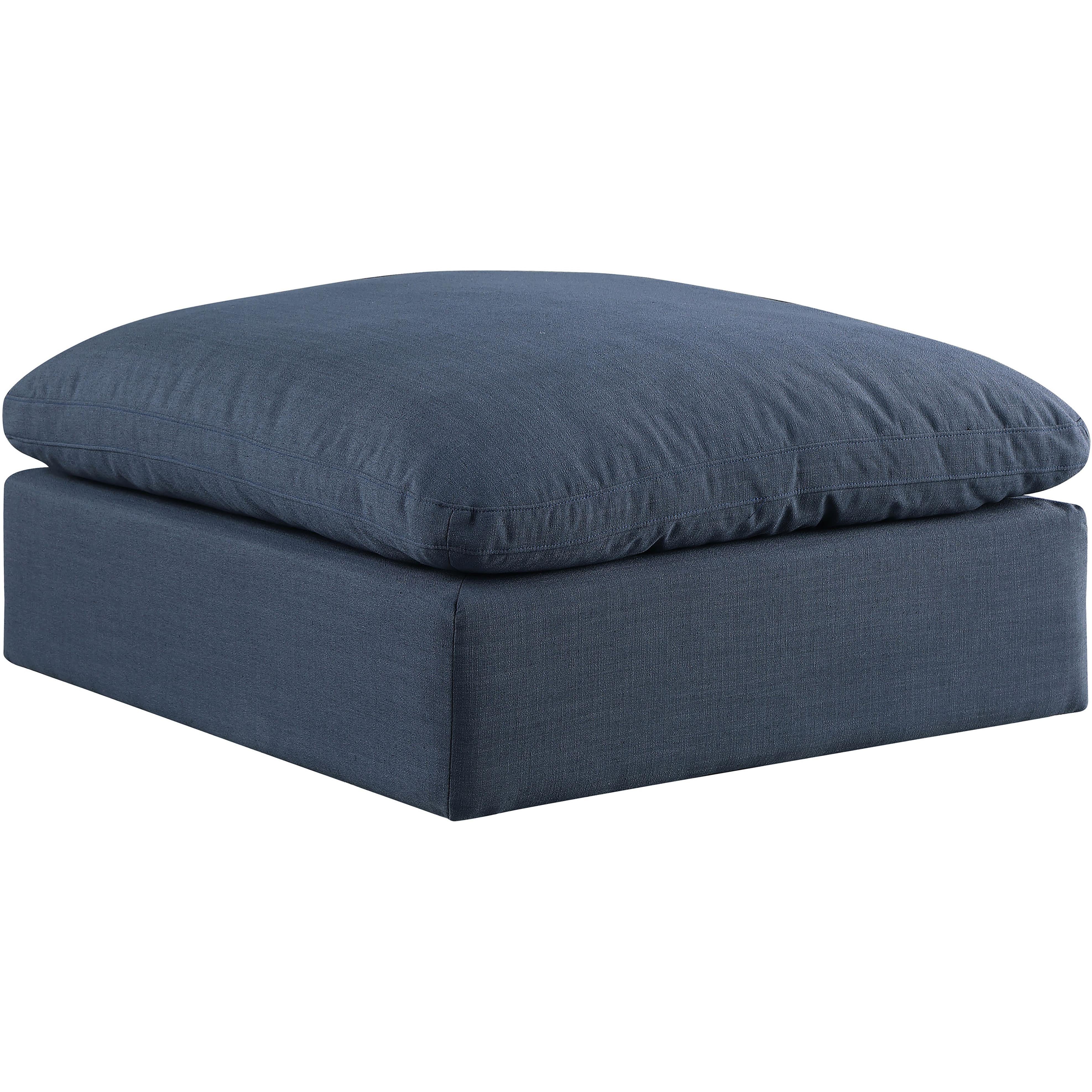 Meridian Comfy Navy Linen Textured Fabric Modular Ottoman