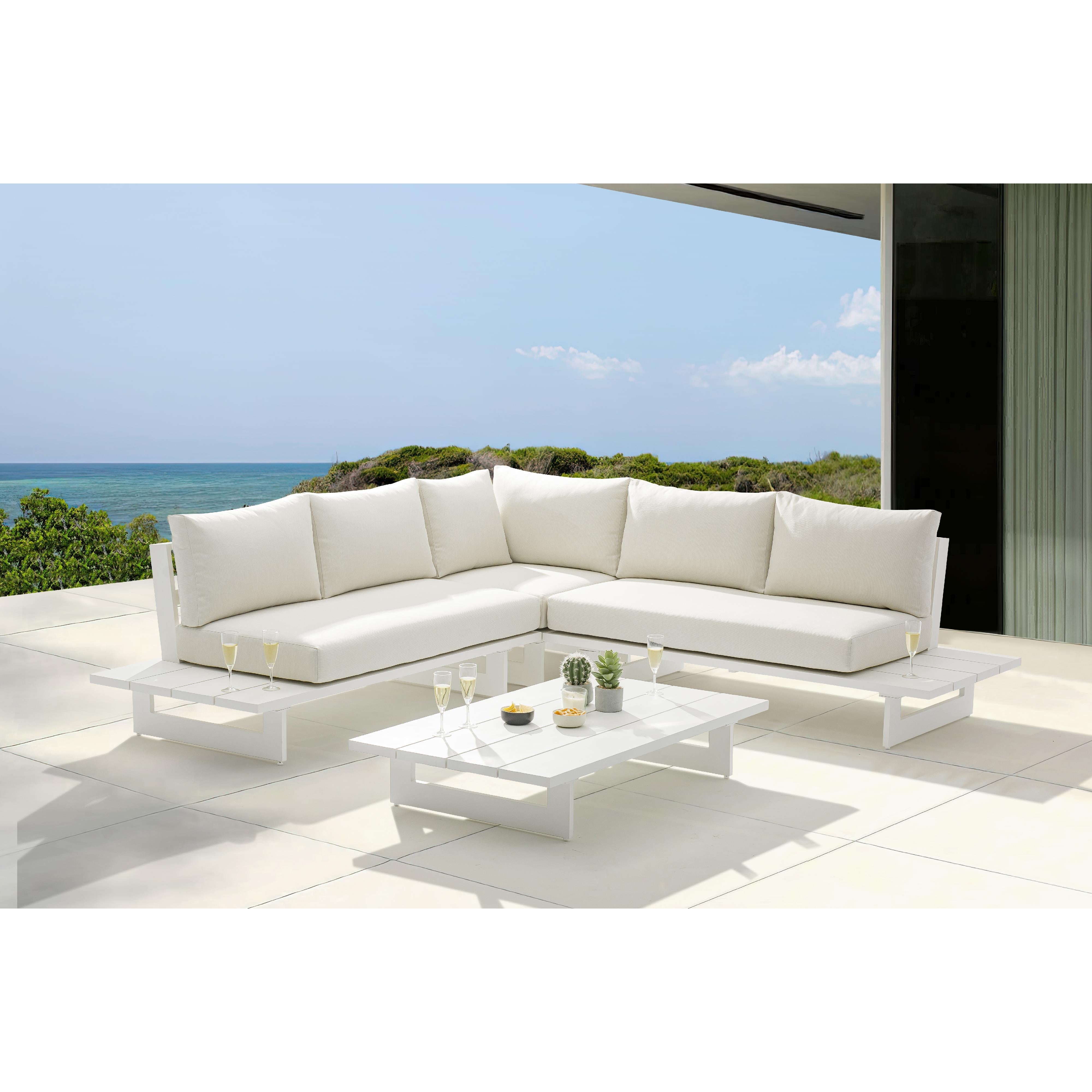 Meridian Maldives Cream Water Resistant Fabric Outdoor Patio Sectional (3 Boxes)