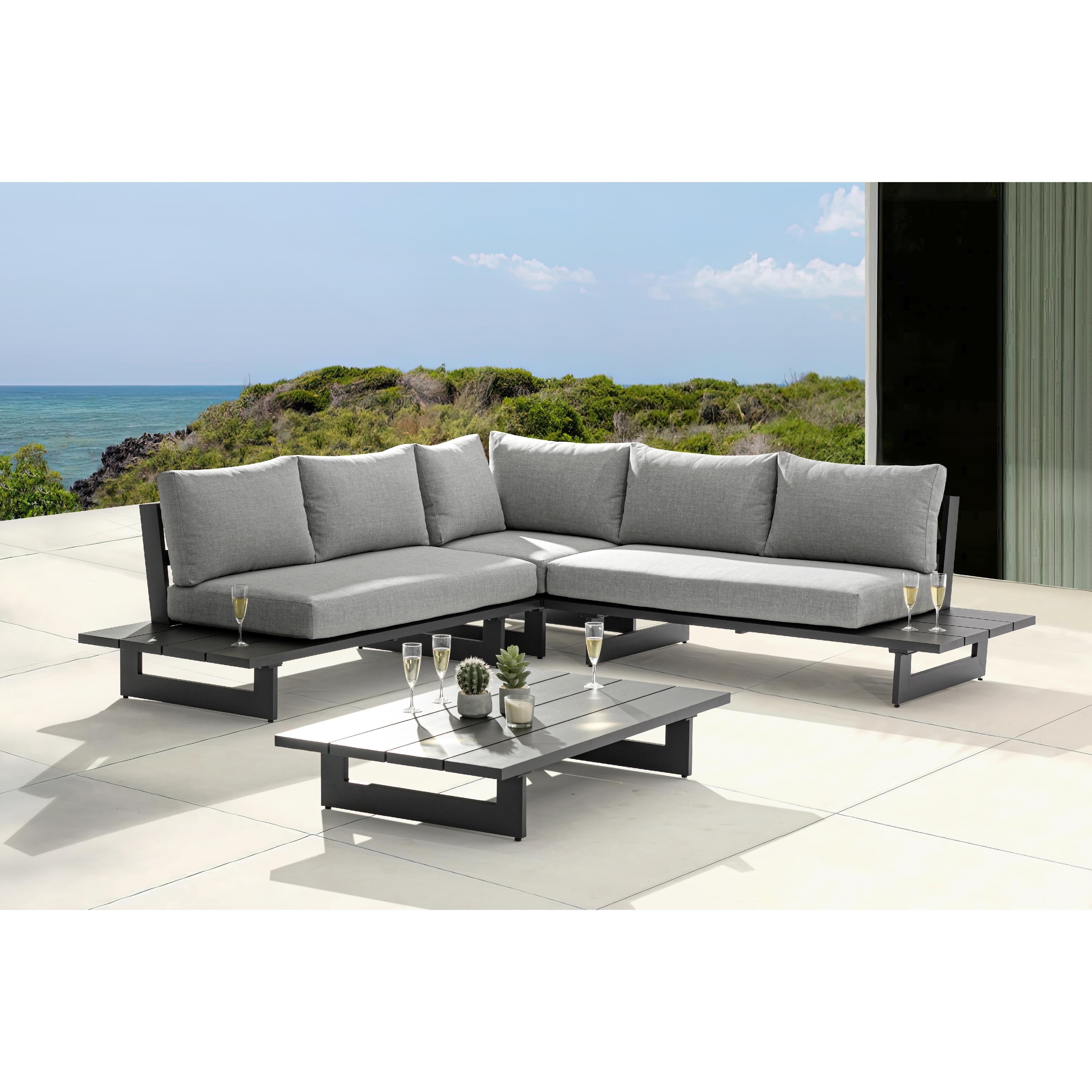 Meridian Maldives Grey Water Resistant Fabric Outdoor Patio Sectional (3 Boxes)