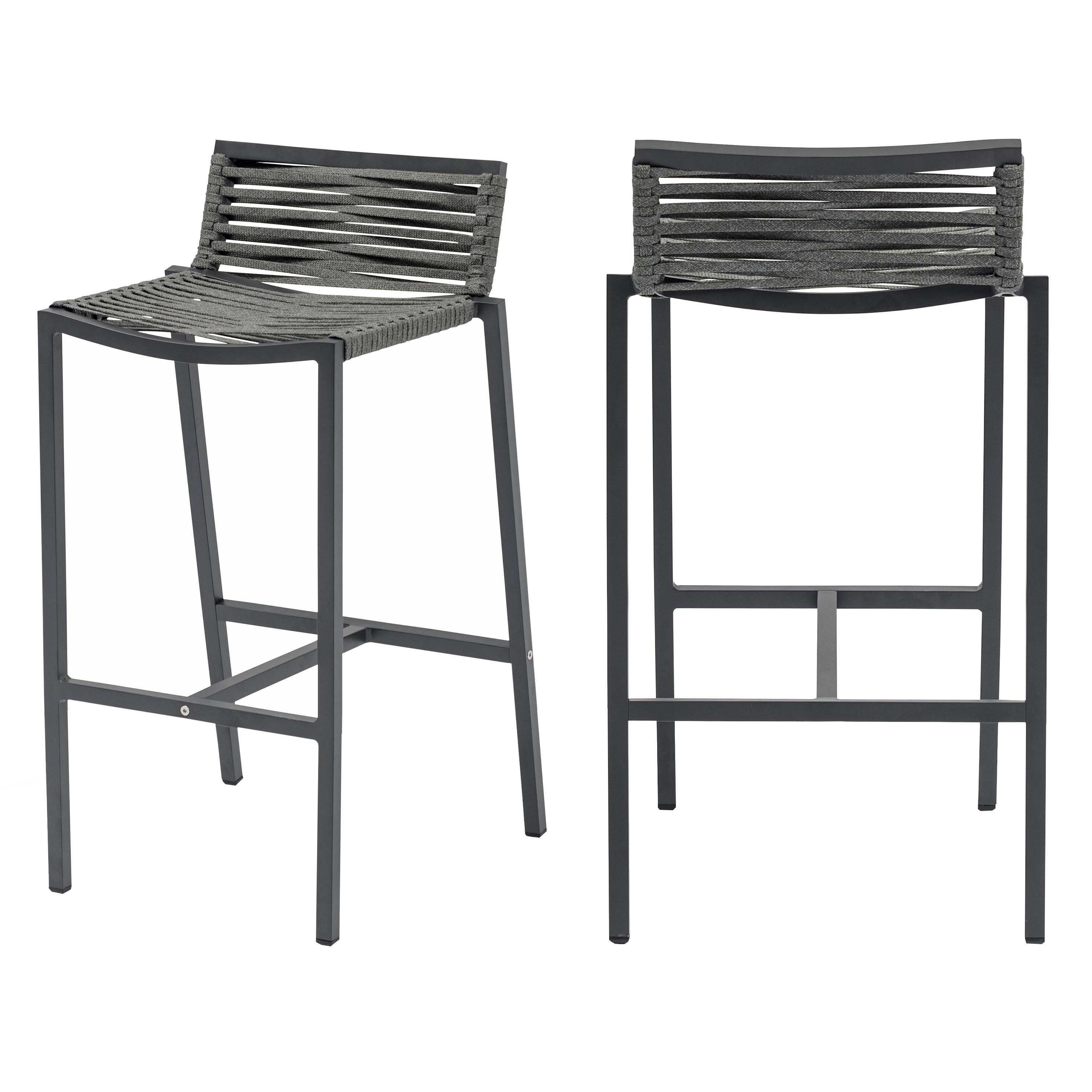 Meridian Maldives Grey Rope Fabric Outdoor Patio Barstool