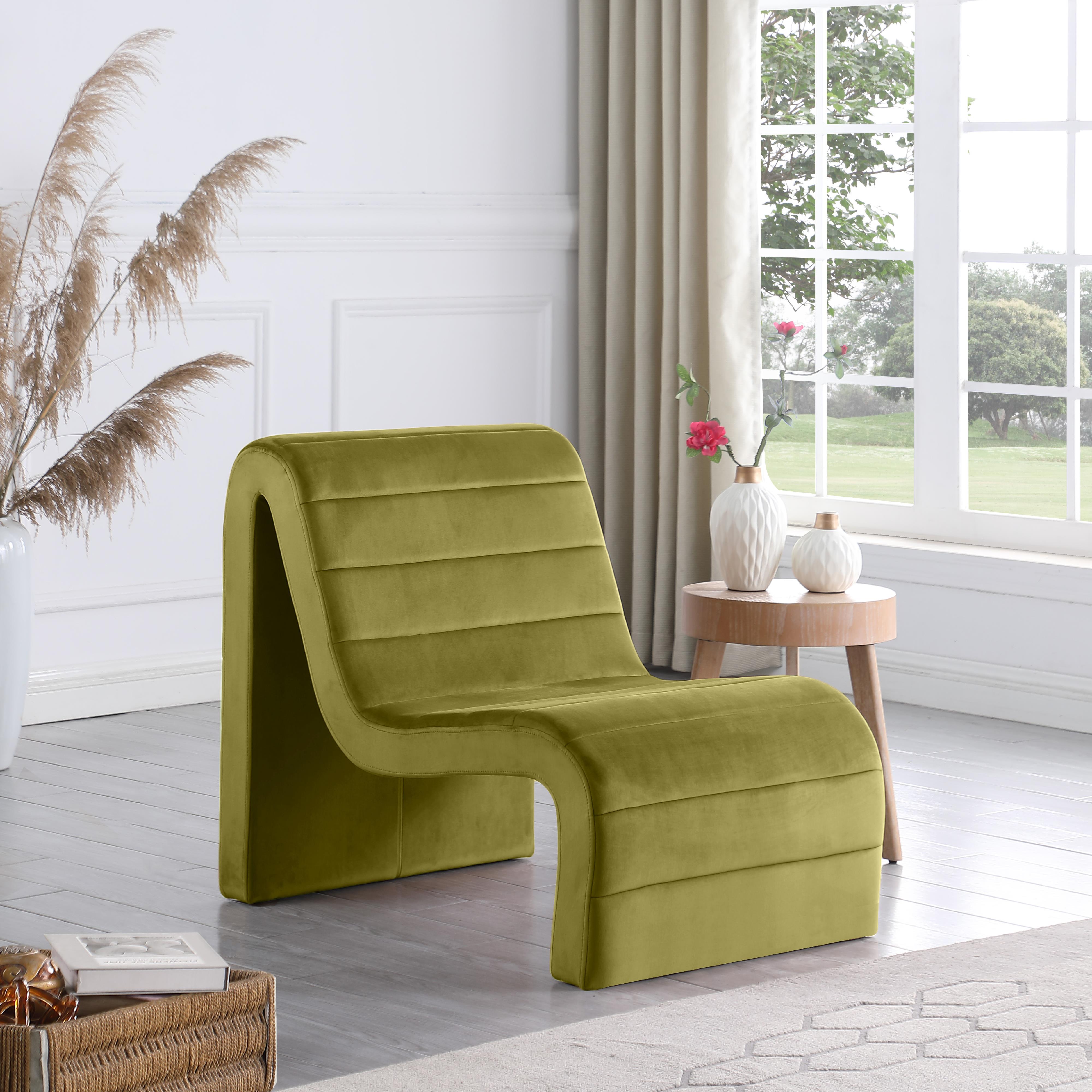 Meridian Ivy Olive Velvet Accent Chair