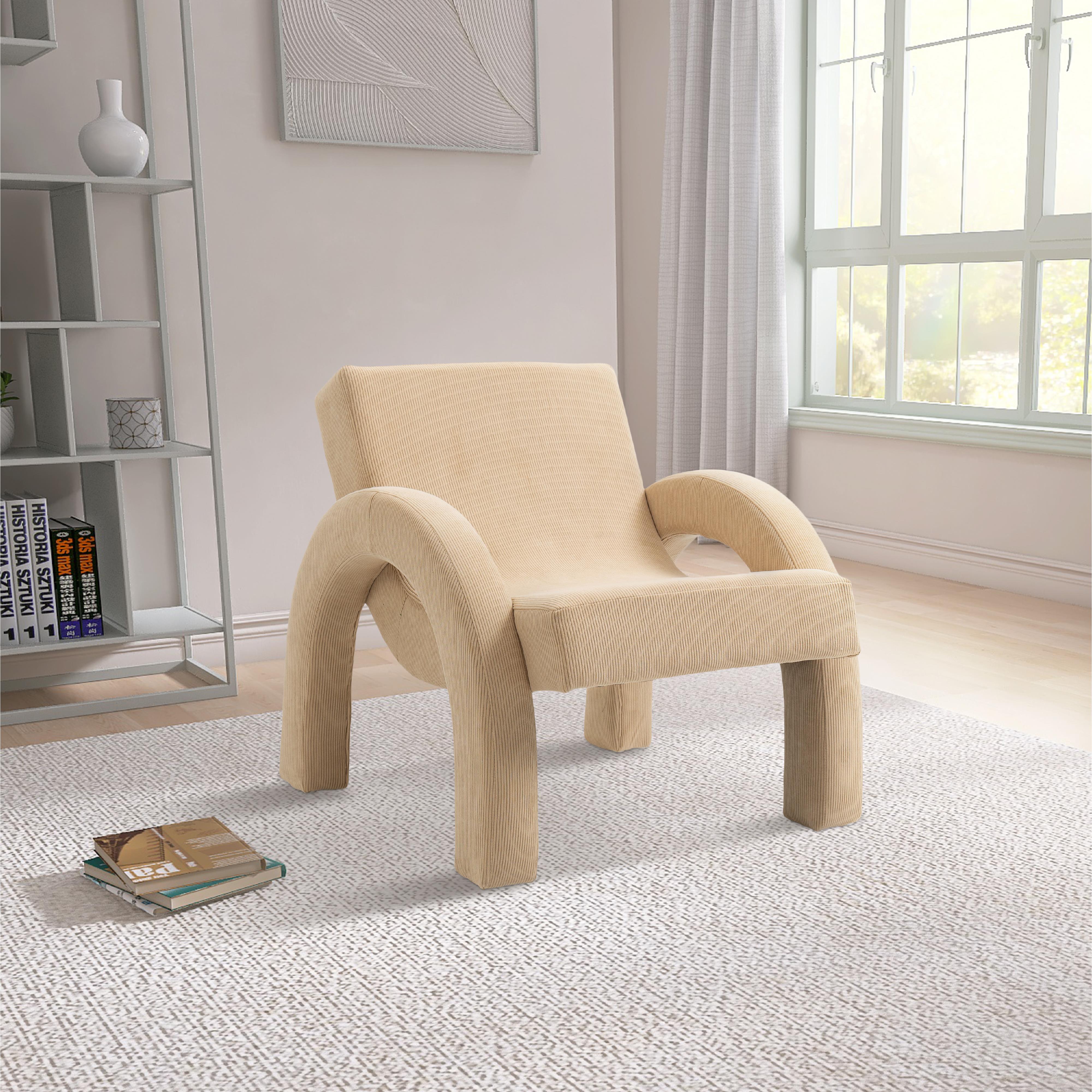 Meridian Corduroy Beige Corduroy Fabric Accent Chair