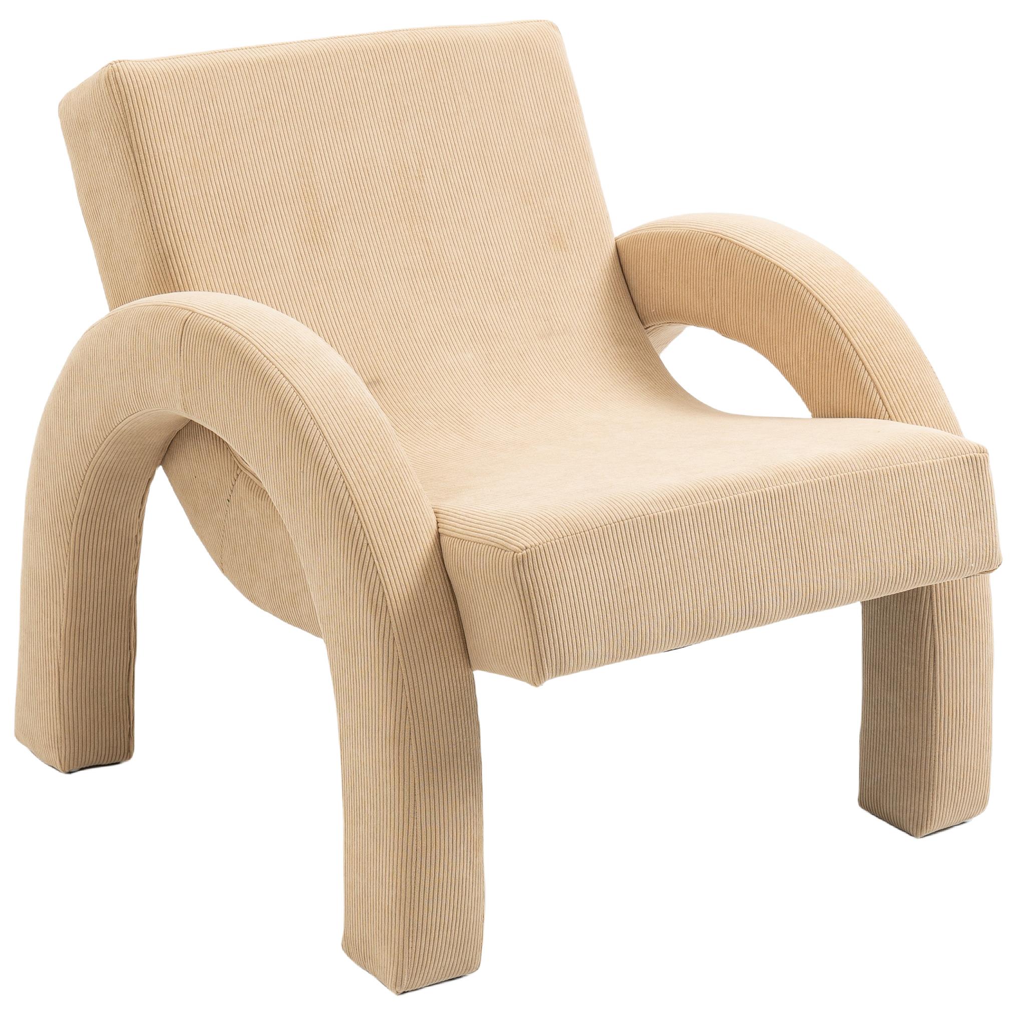 Meridian Corduroy Beige Corduroy Fabric Accent Chair
