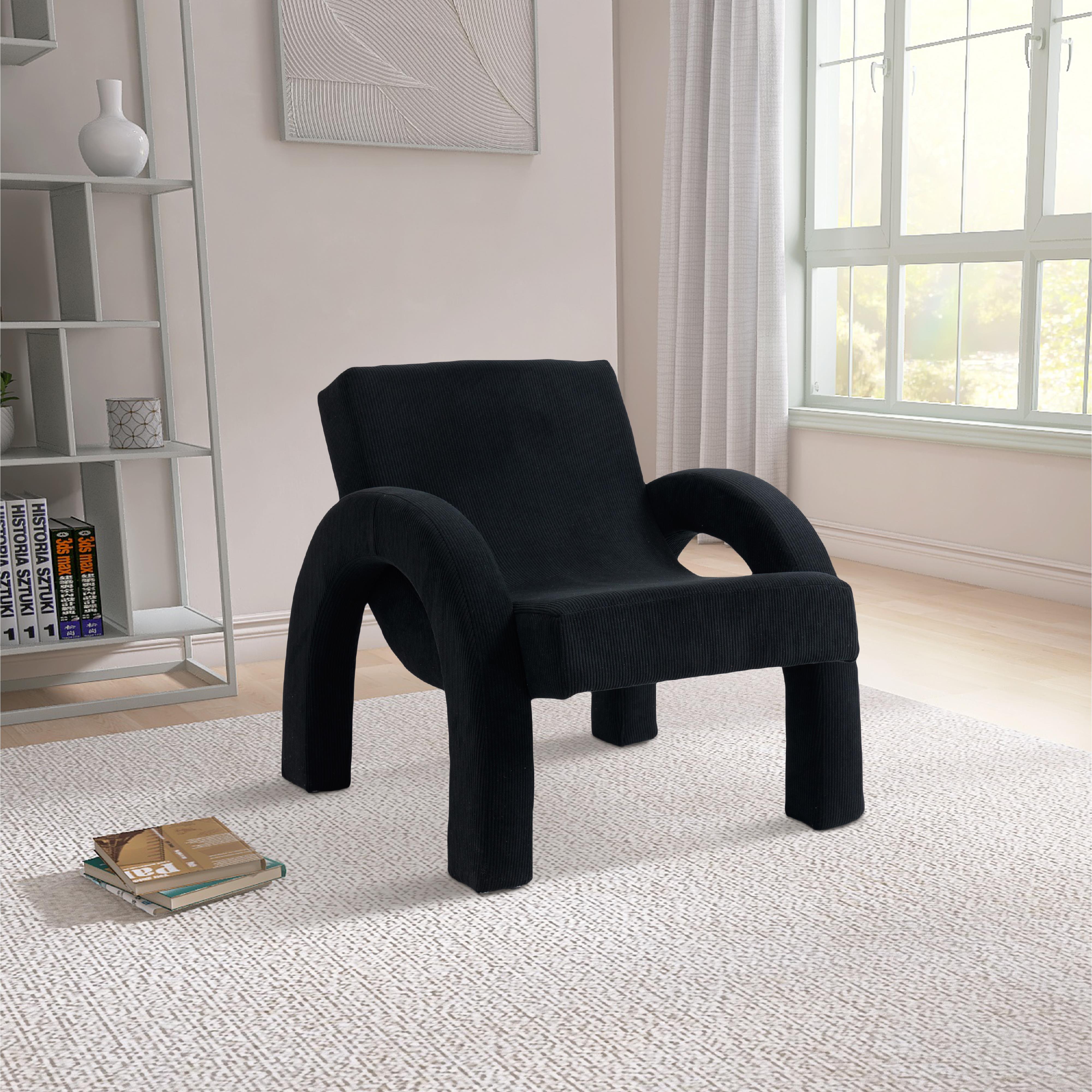 Meridian Corduroy Black Corduroy Fabric Accent Chair