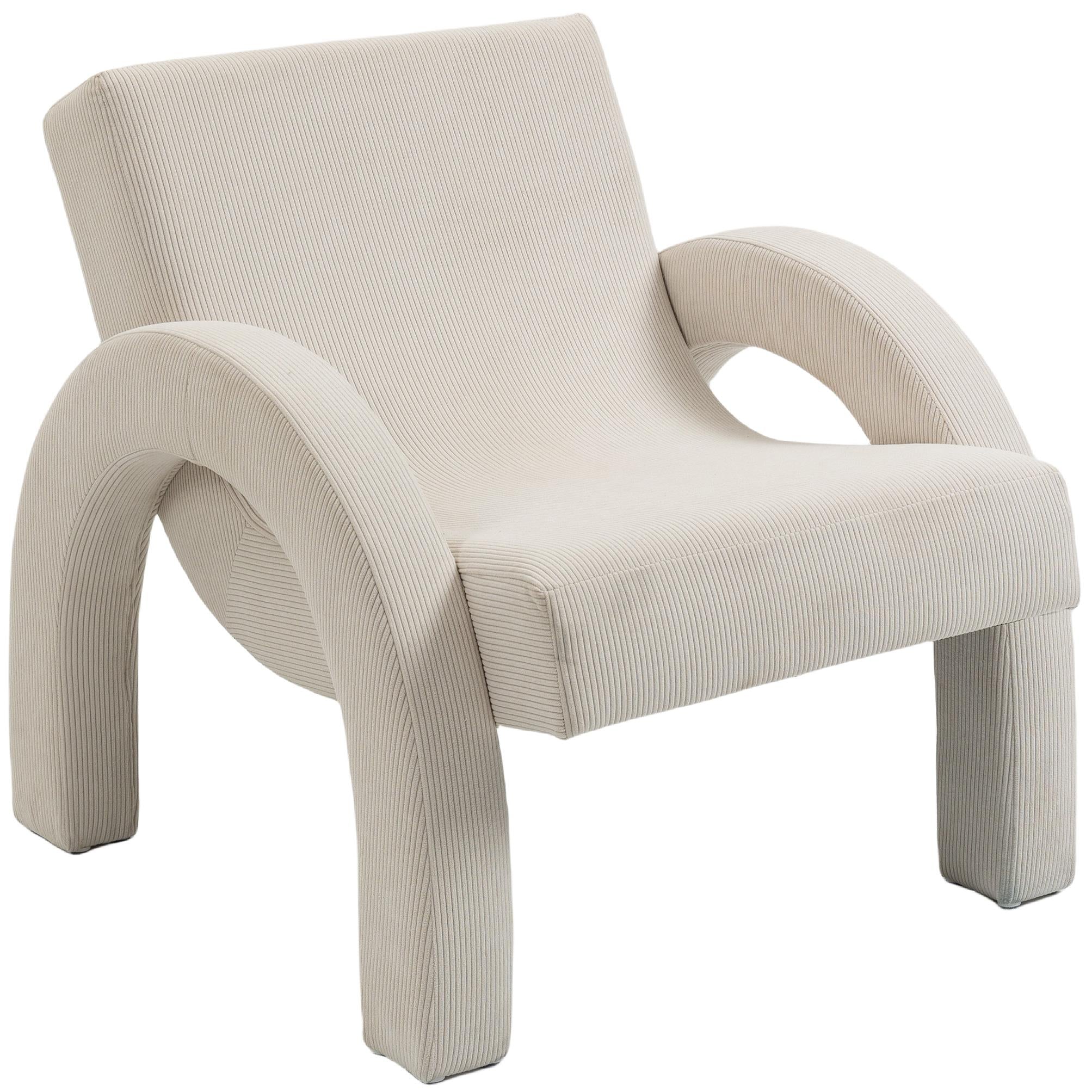 Meridian Corduroy Cream Corduroy Fabric Accent Chair