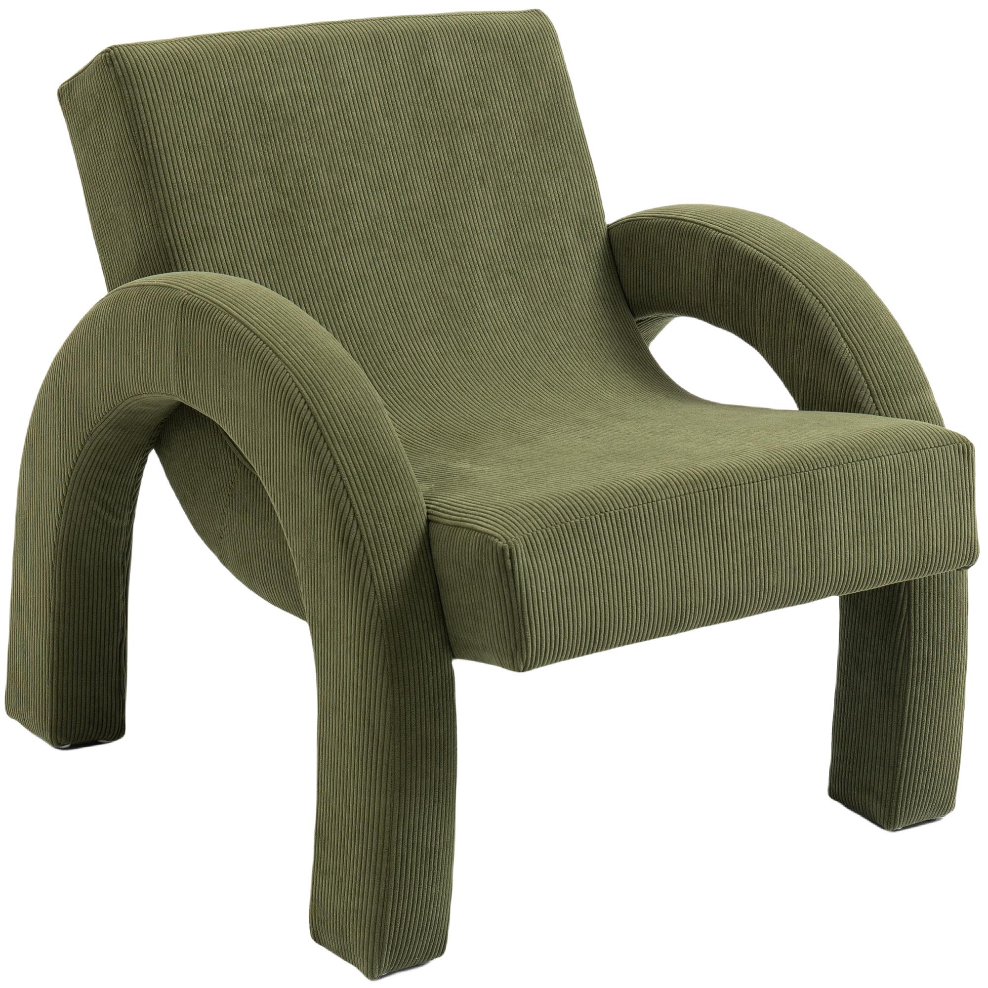 Meridian Corduroy Green Corduroy Fabric Accent Chair