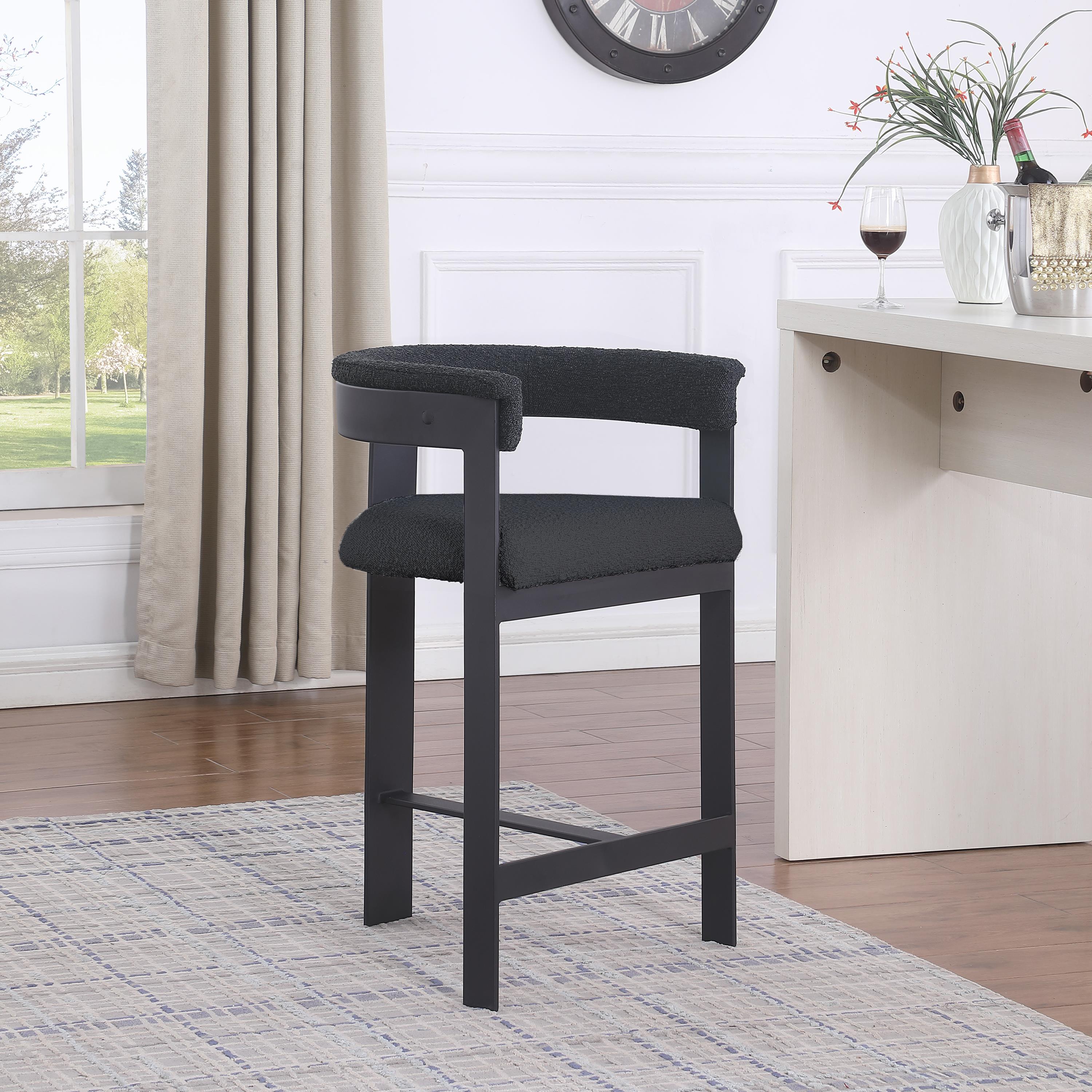 Meridian Romeo Black Boucle Fabric Counter Stool