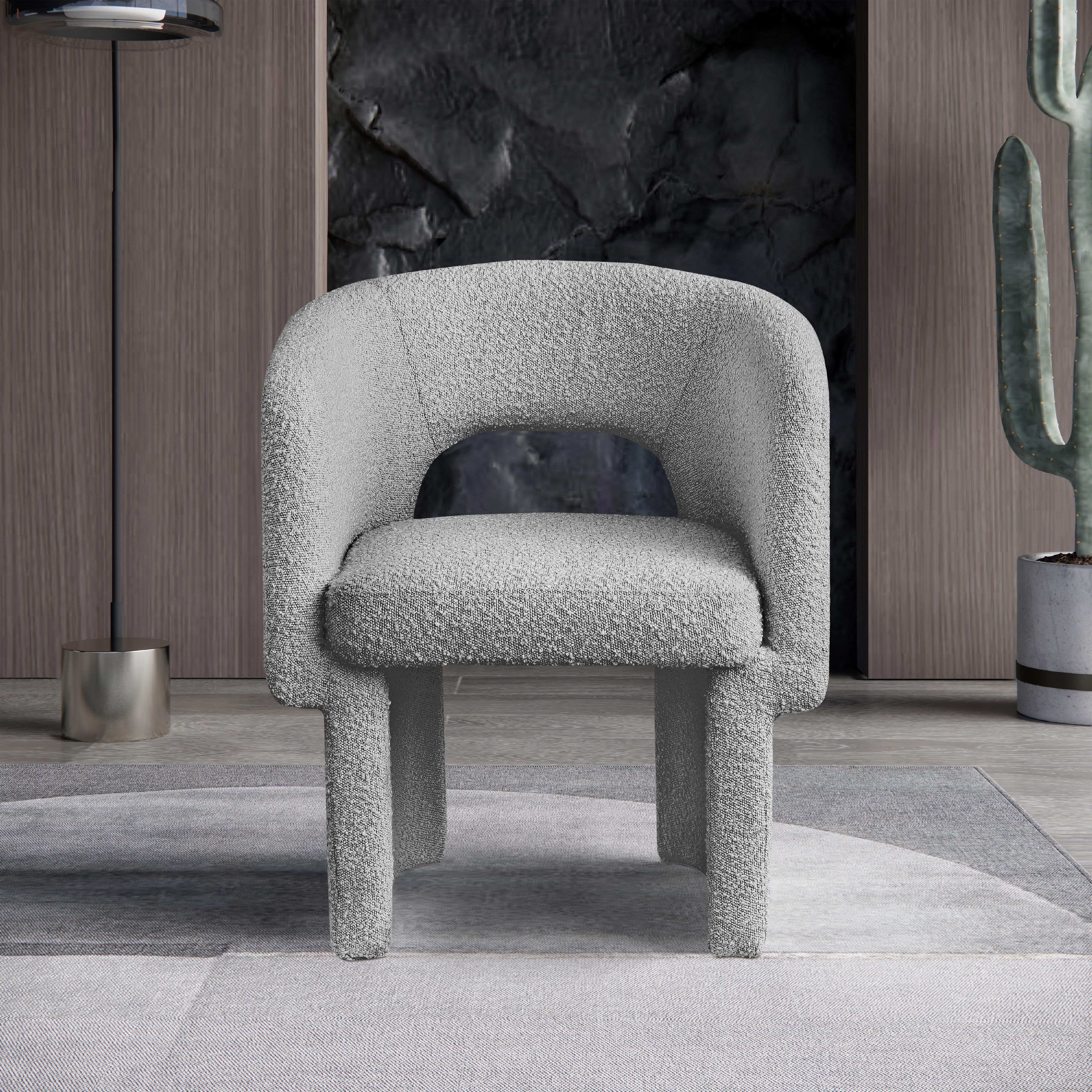 Meridian Emmet Grey Boucle Fabric Dining Chair / Accent Chair